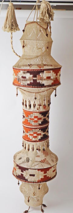 Macrame Boho Staircase Hanging Lamp in the Style of Native American, 1970s