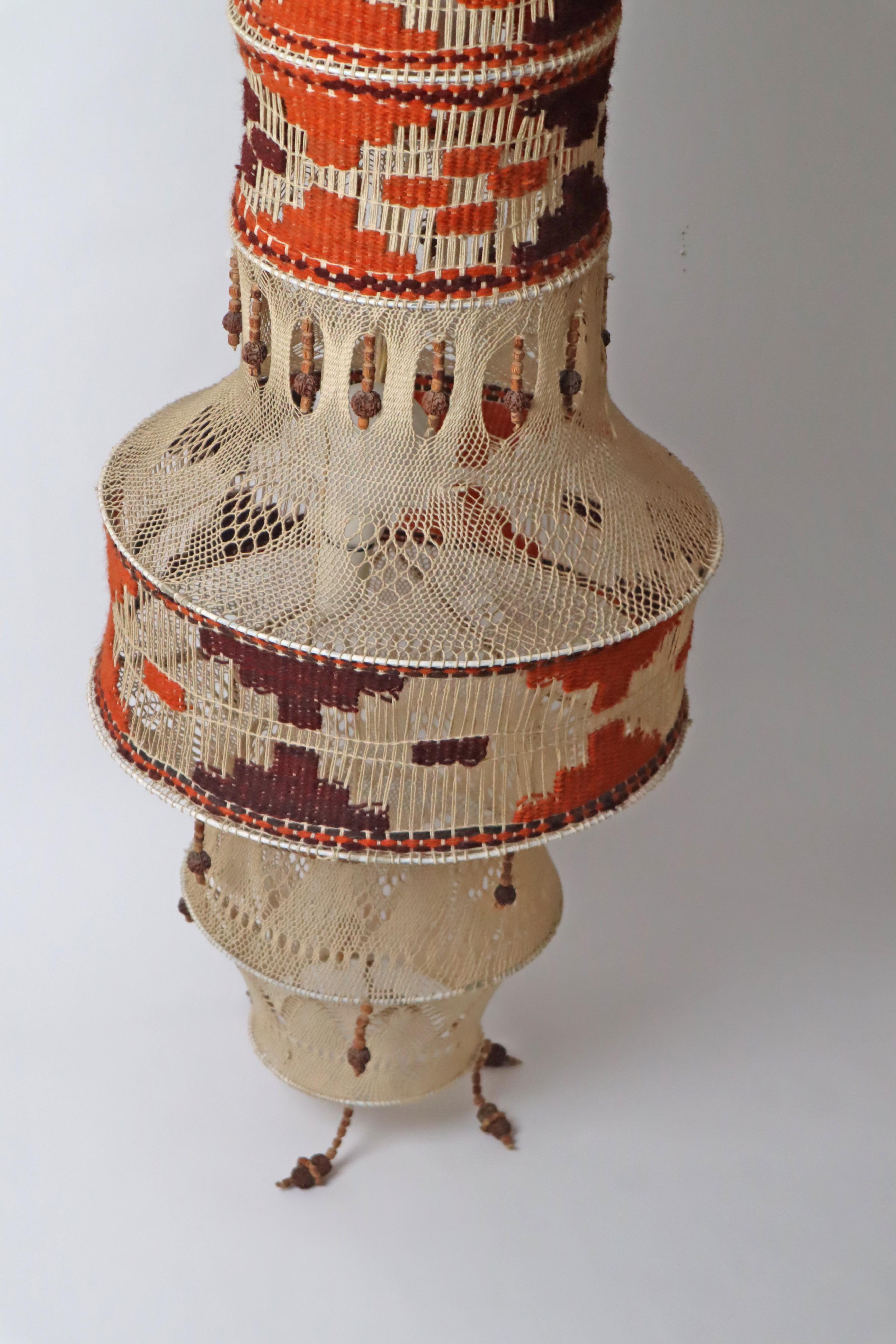 Late 20th Century Macrame Boho Staircase Hanging Lamp in the Style of Native American, 1970s For Sale