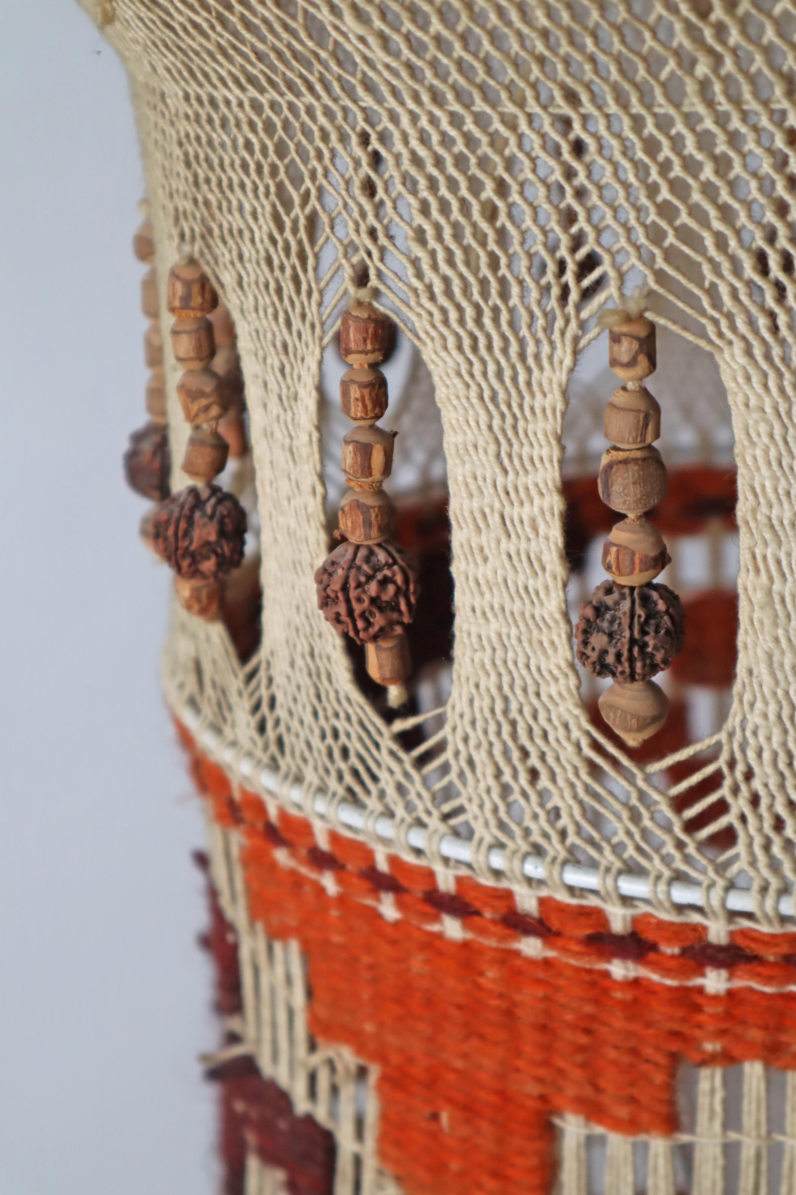 Wool Macrame Boho Staircase Hanging Lamp in the Style of Native American, 1970s For Sale