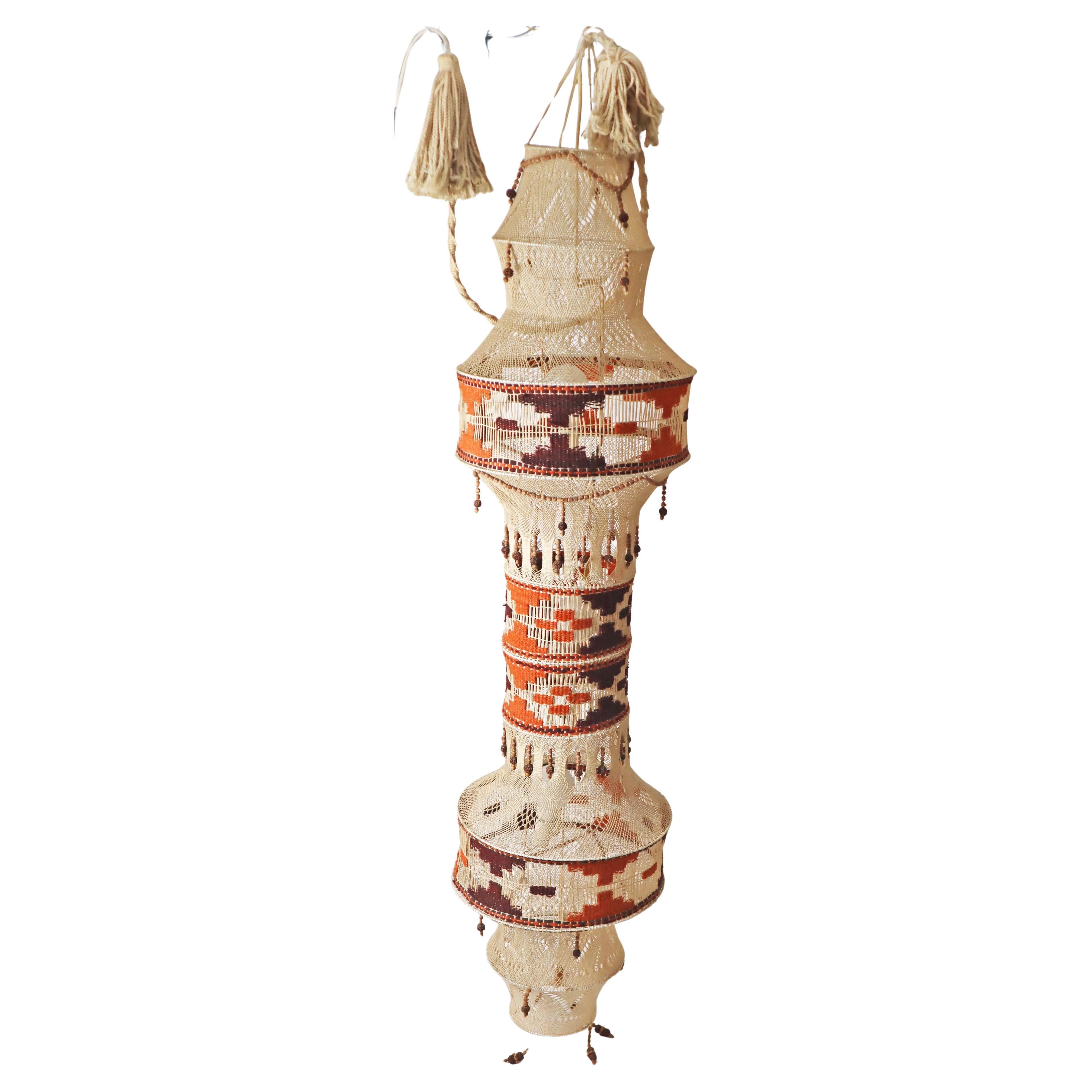 Macrame Boho Staircase Hanging Lamp in the Style of Native American, 1970s For Sale