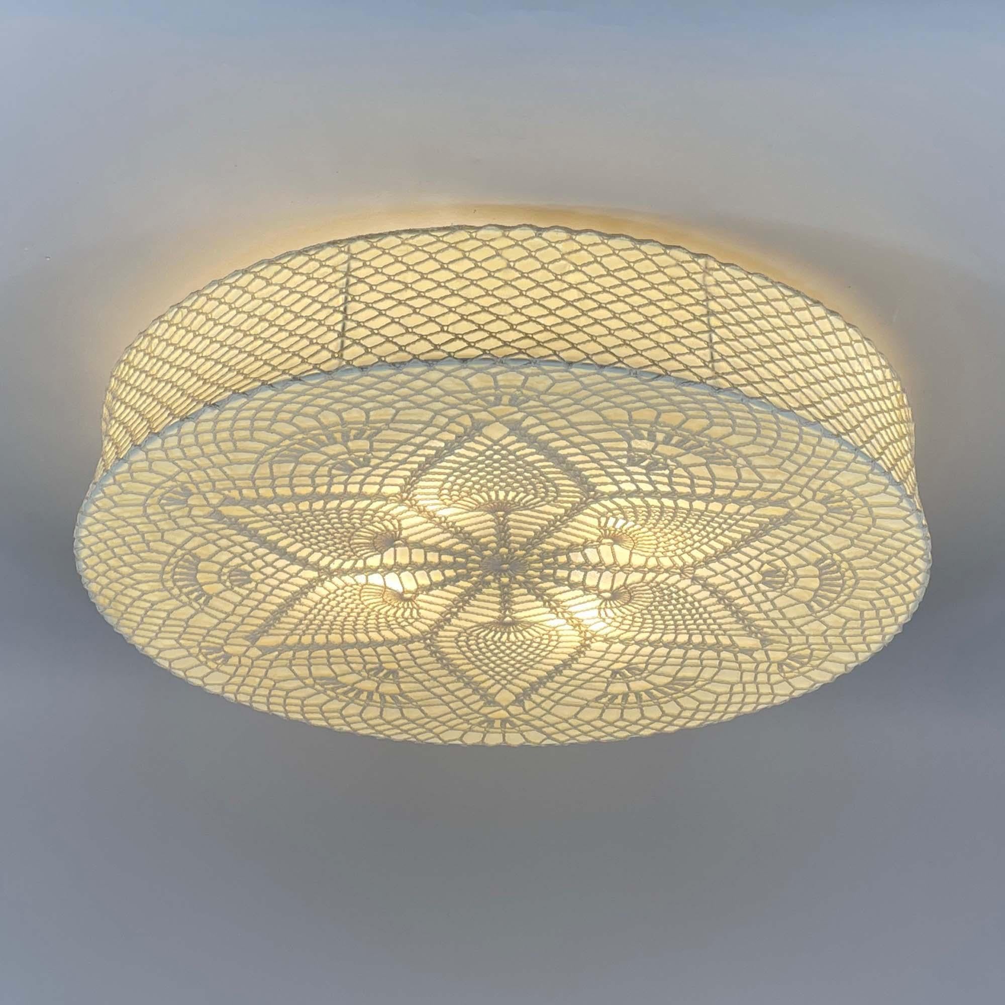 Plafonnier en tissu Macrame crème encastré, Suède, années 1960 à 1970 en vente 9