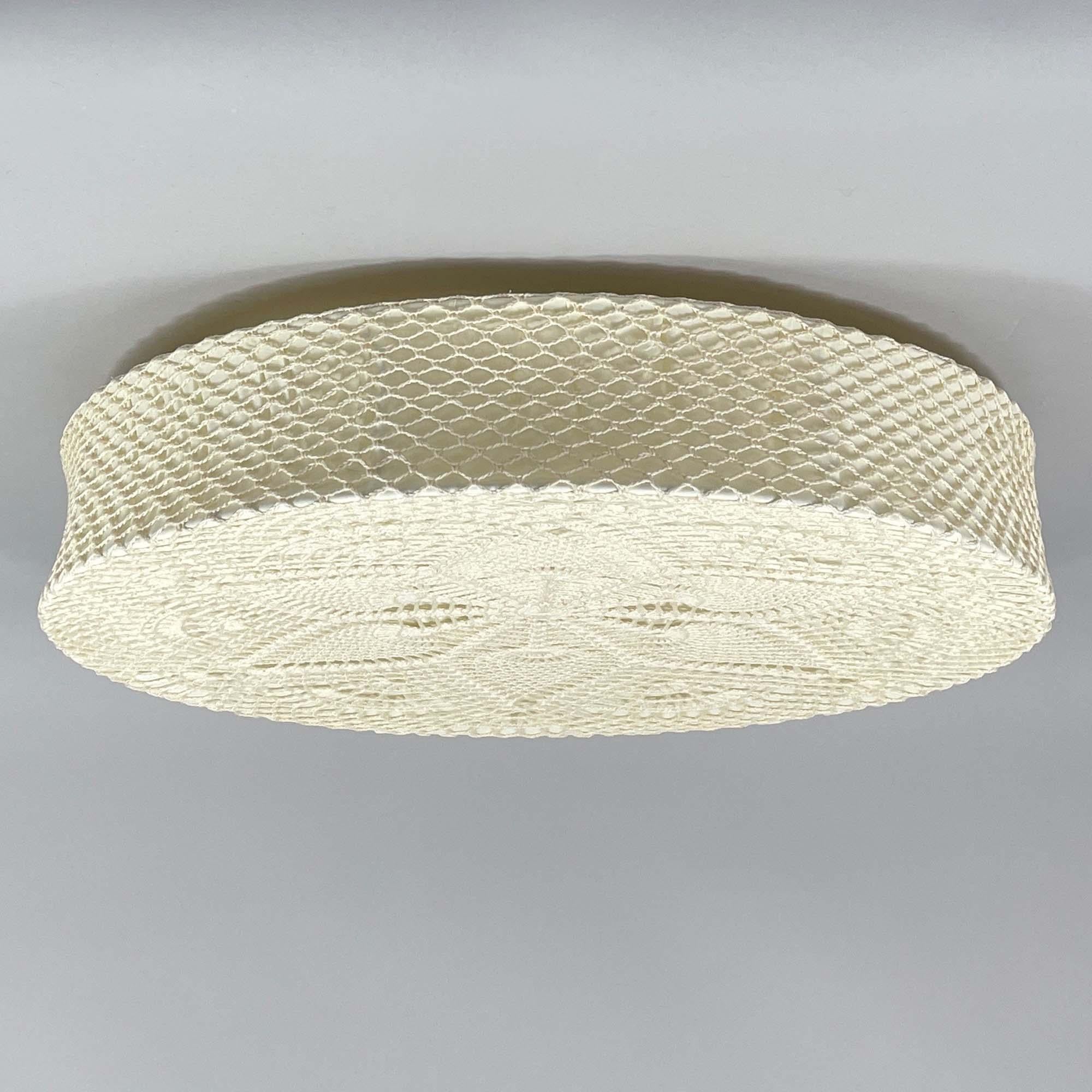 Suédois Plafonnier en tissu Macrame crème encastré, Suède, années 1960 à 1970 en vente