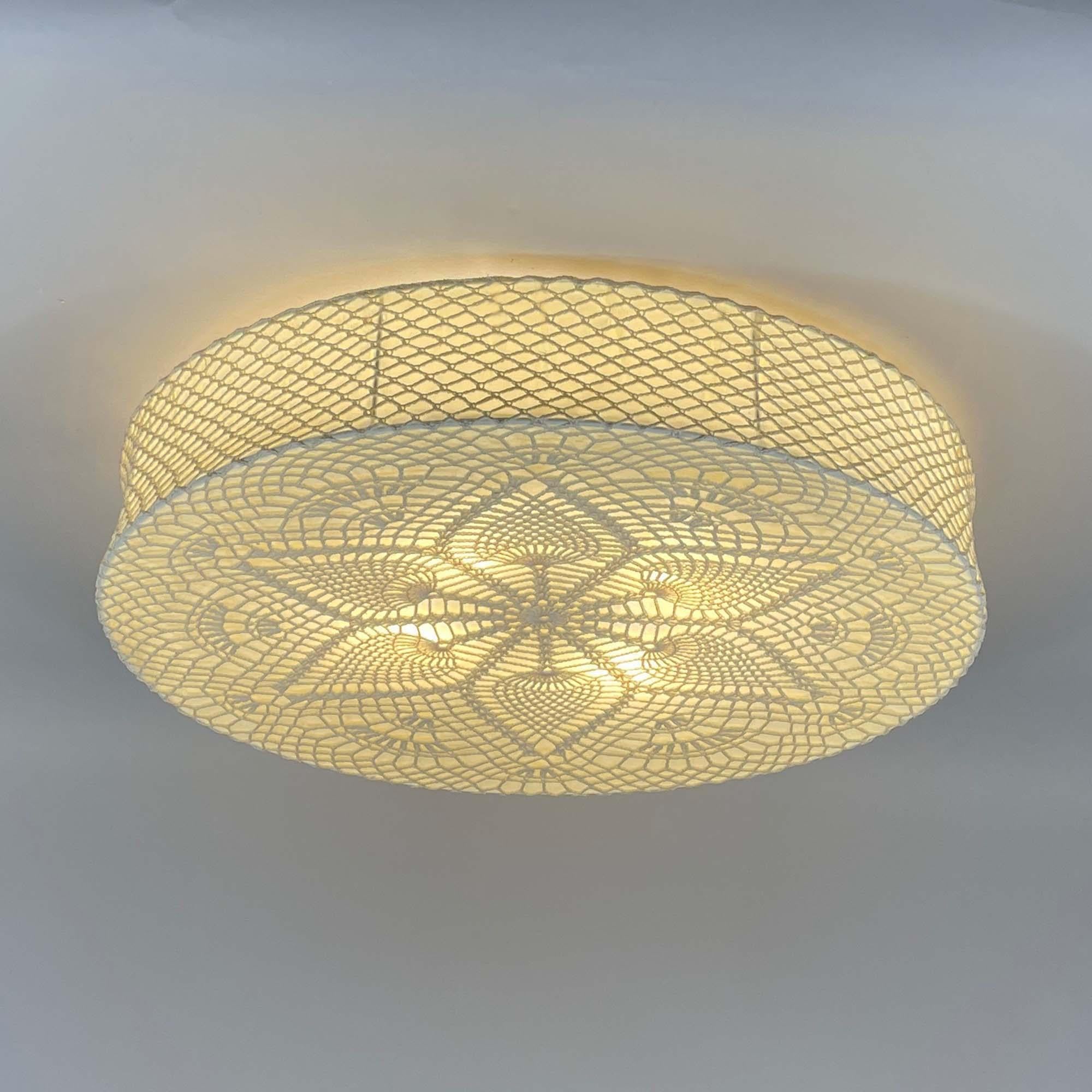 Plafonnier en tissu Macrame crème encastré, Suède, années 1960 à 1970 Bon état - En vente à NUEMBRECHT, NRW