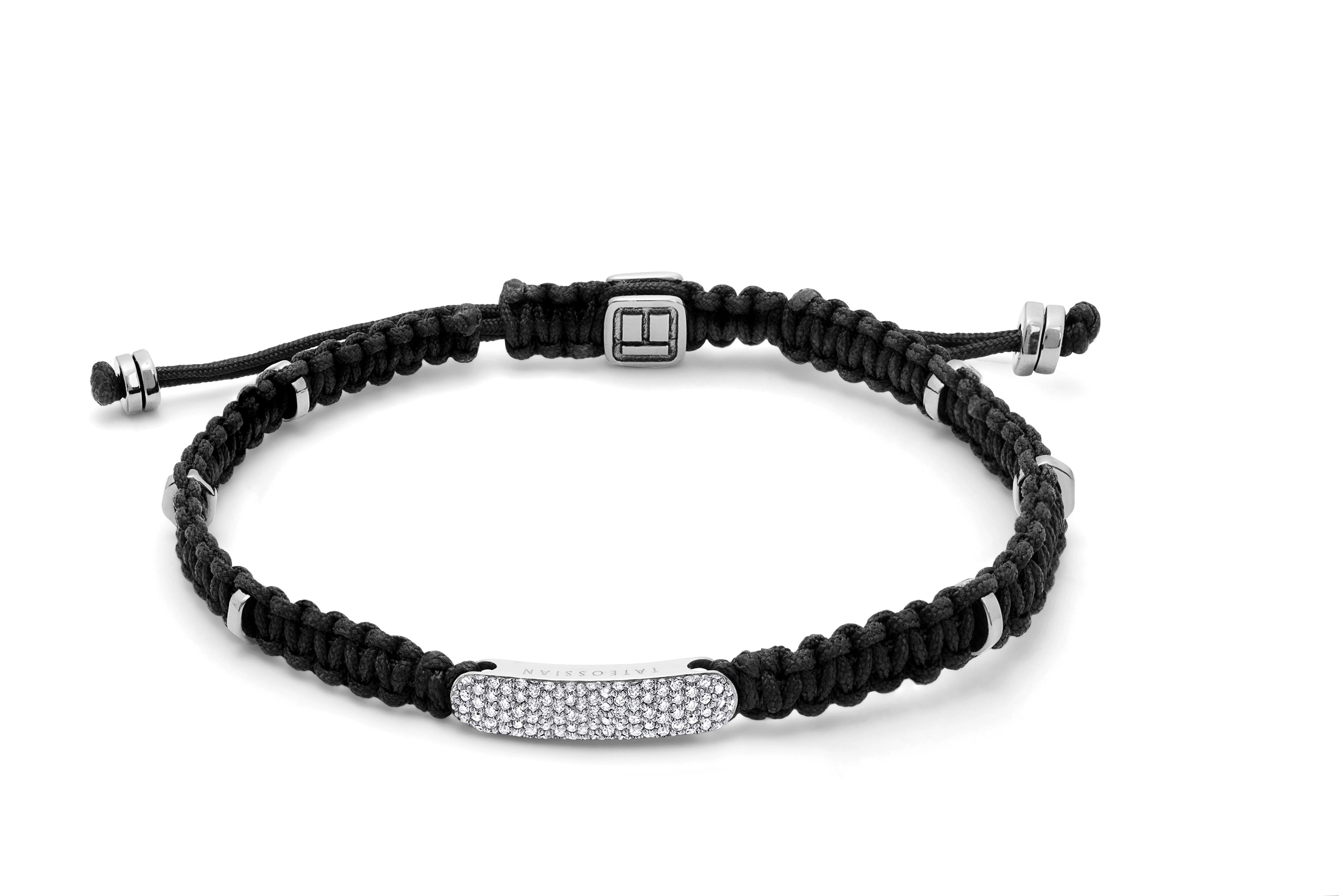 Taille simple Bracelet Baton en macramé noir et argent sterling - Medium en vente