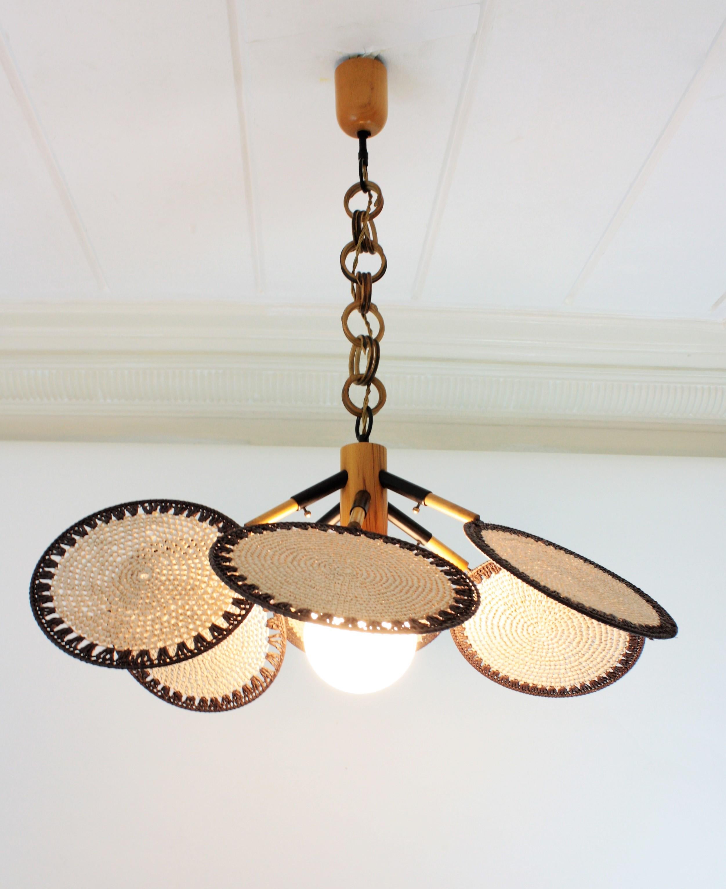 Lustre/pendentif Uchiwa en rotin fibre de verre Macrame, 1970 en vente 12