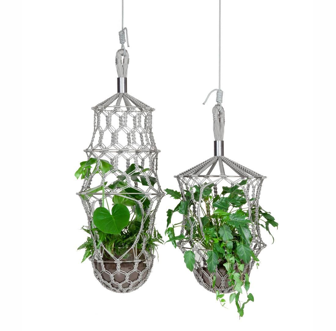 Less is a bore when it comes to the domestic jungle. Llot Llov´s Lucille flower cocoon is a contemporary interpretation of a hanging plant basket and organizes our lush indoor greenery.

The knotted structure is adapted from the traditional