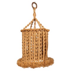 Macramé rope pendant lamp in the style of Audoux et Minet, France, 1960s