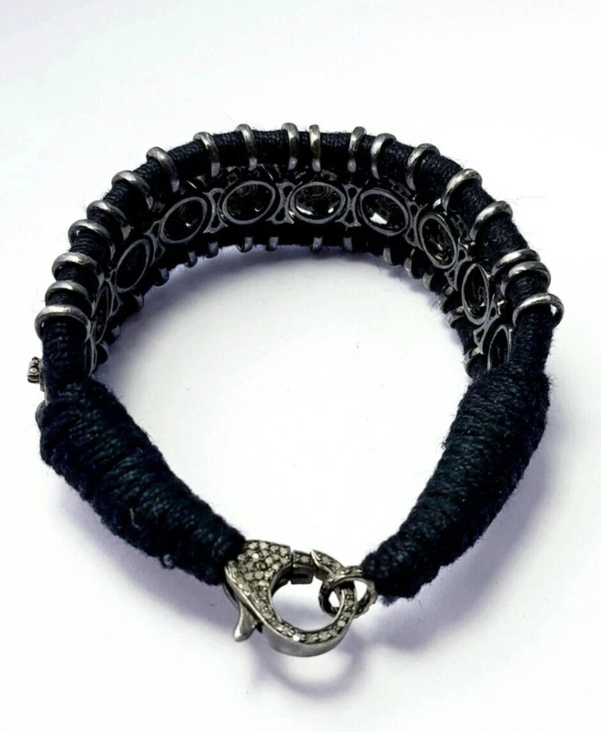 Pulsera Macramé Rosecut Diamante Plata de Ley 925 Pulsera Antigua Hecha a Mano. en venta 4