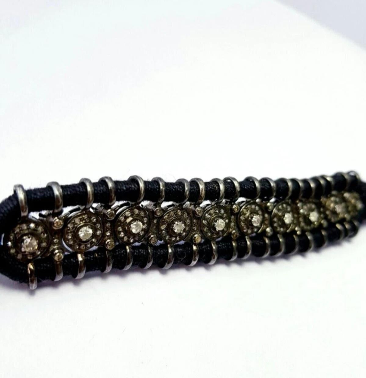 Pulsera Macramé Rosecut Diamante Plata de Ley 925 Pulsera Antigua Hecha a Mano. en venta 1