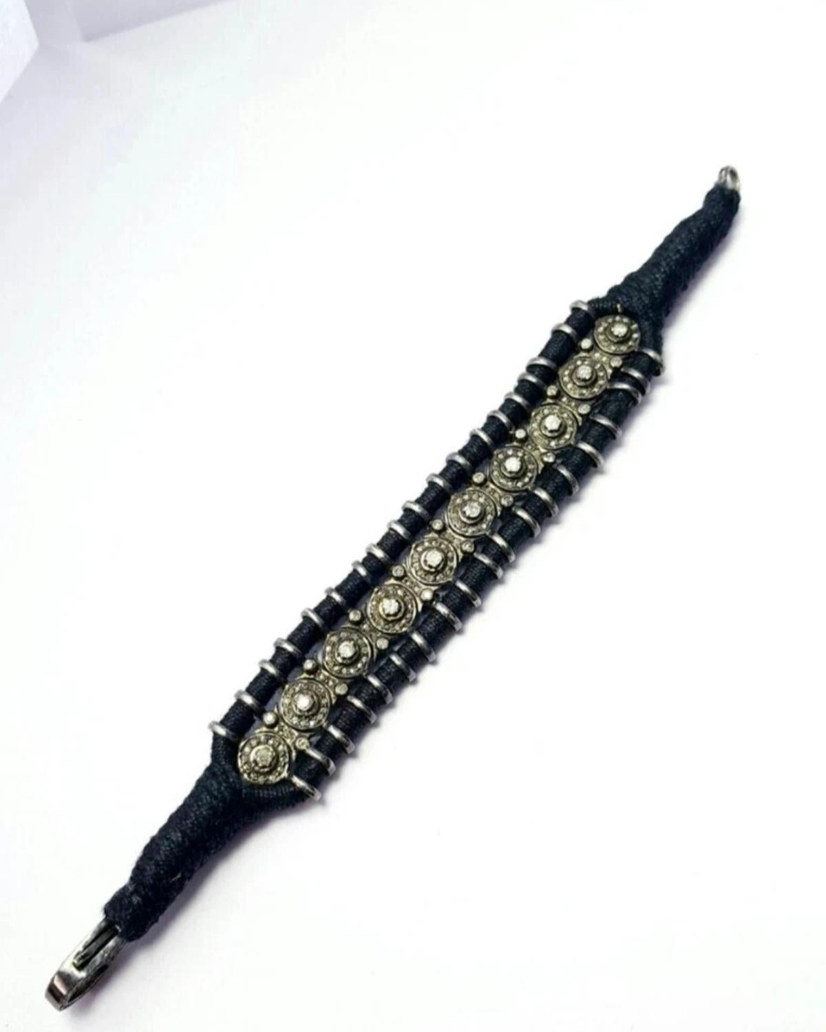 Pulsera Macramé Rosecut Diamante Plata de Ley 925 Pulsera Antigua Hecha a Mano. en venta 2