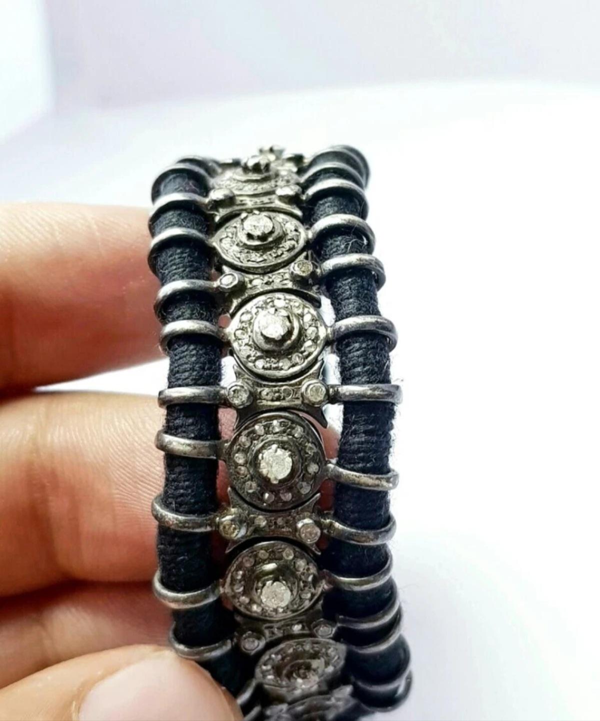 Pulsera Macramé Rosecut Diamante Plata de Ley 925 Pulsera Antigua Hecha a Mano. en venta 3