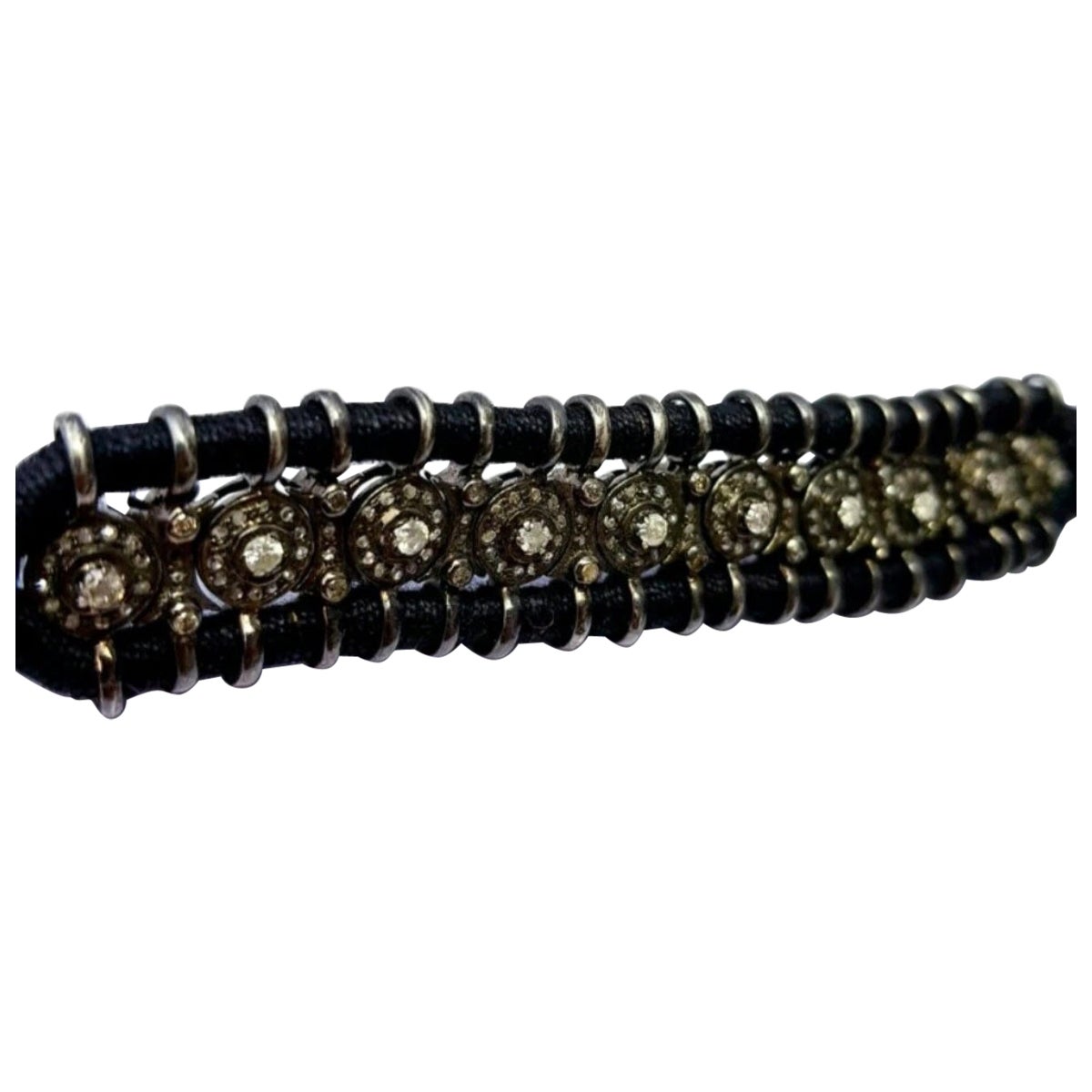 Pulsera Macramé Rosecut Diamante Plata de Ley 925 Pulsera Antigua Hecha a Mano. en venta