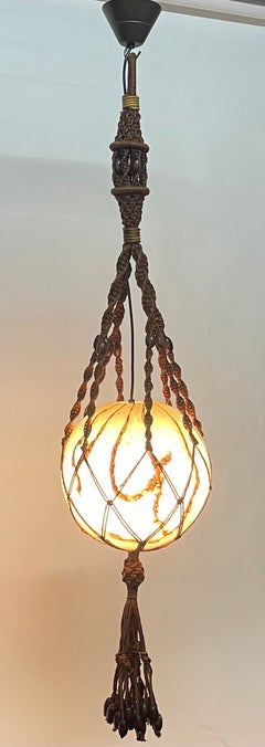 Macramé Style Pendant with Large German Marbled Opal Glass Ball, 1920s