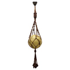 Antique Macramé Style Pendant with Large German Marbled Opal Glass Ball, 1920s
