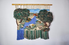 Appendiabiti da parete in macramè, paesaggio catalano, Spagna, anni '70