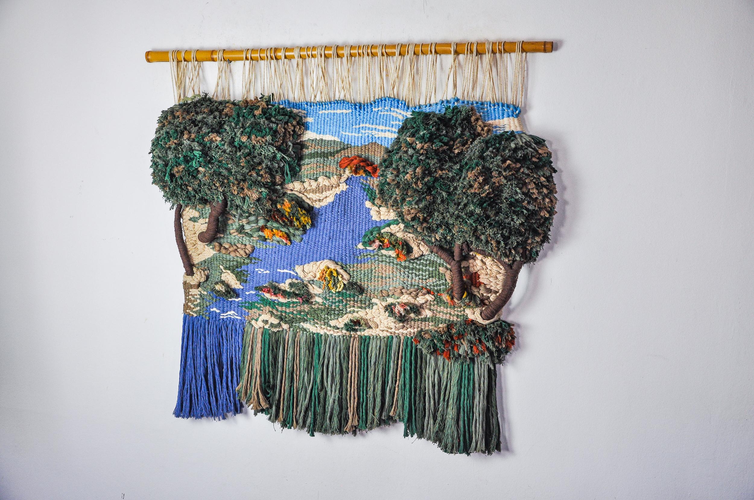 Macrame-Wandbehang mit Textur, katalanische Landschaft, Spanien, 1970er Jahre (Hollywood Regency) im Angebot
