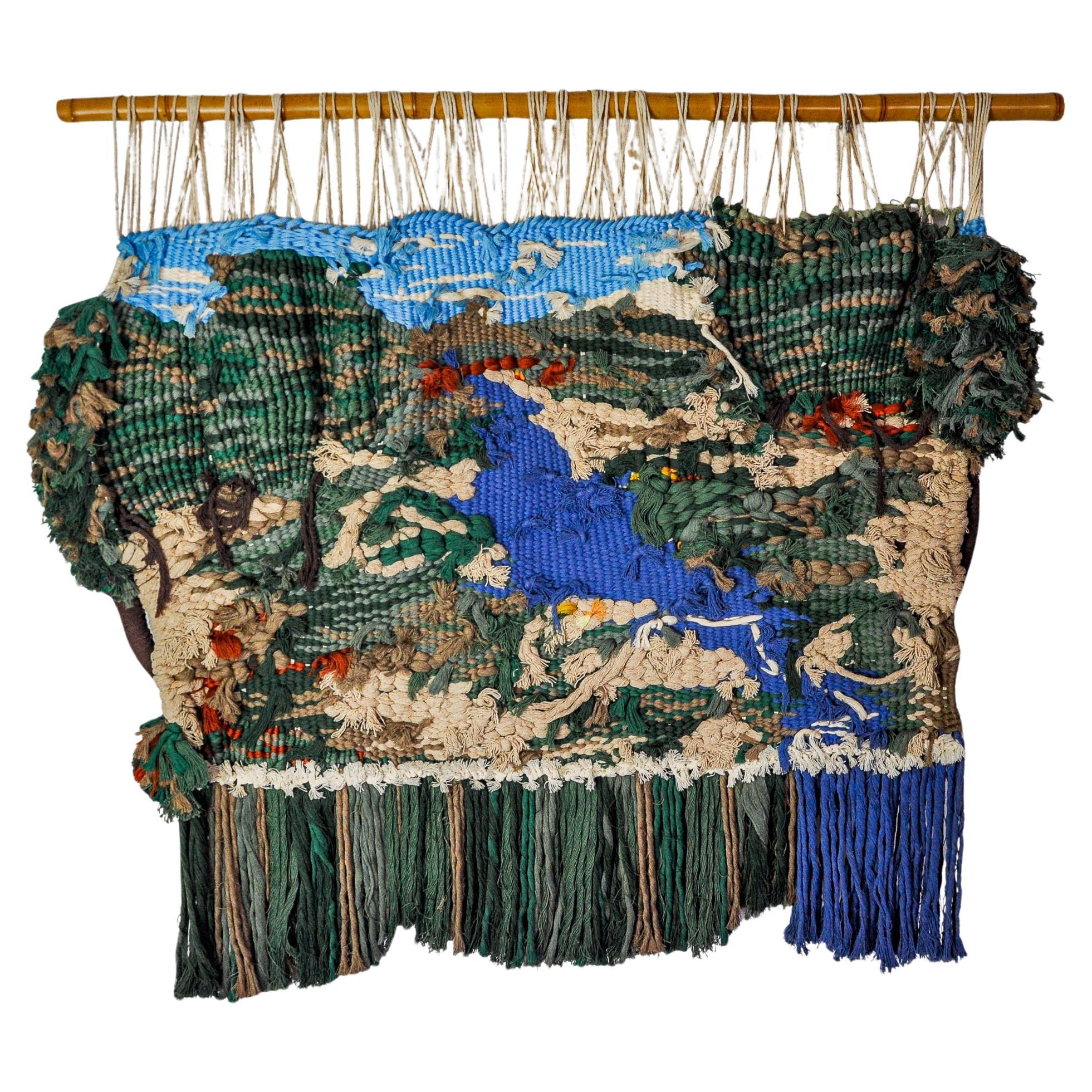Macrame textured wall hanging, Catalan landscape, Spain, 1970s