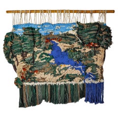 Colgante de pared con textura de macramé, paisaje catalán, España, años 70