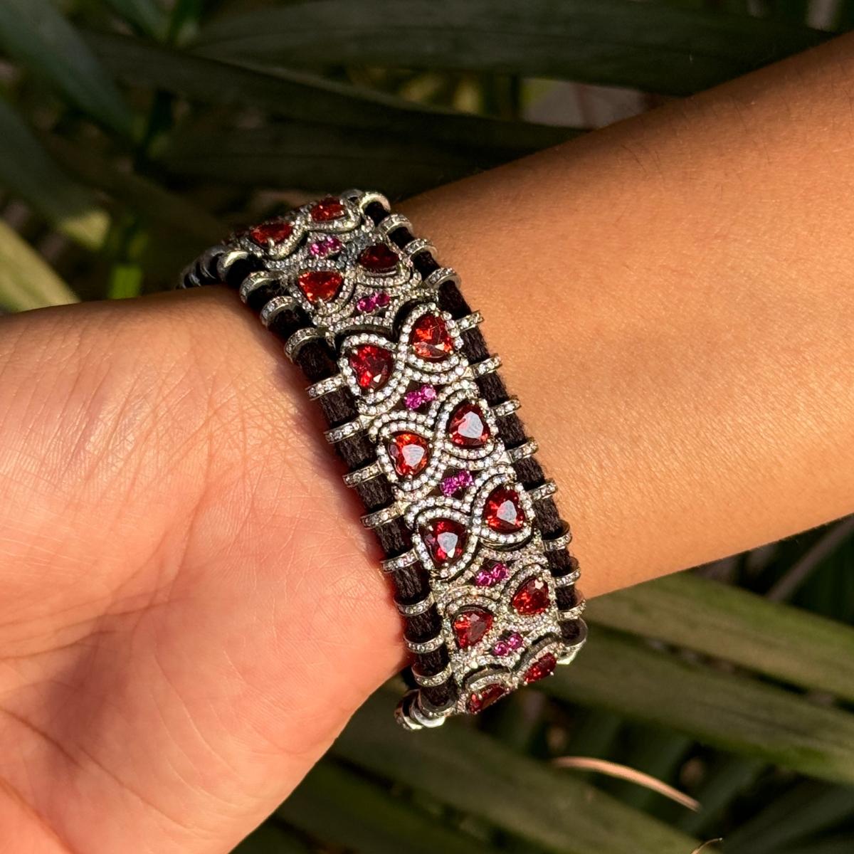 Antique Style Macrame Thread Bracelet in 925 Sterling Silver Handmade Jewelry For Sale 1