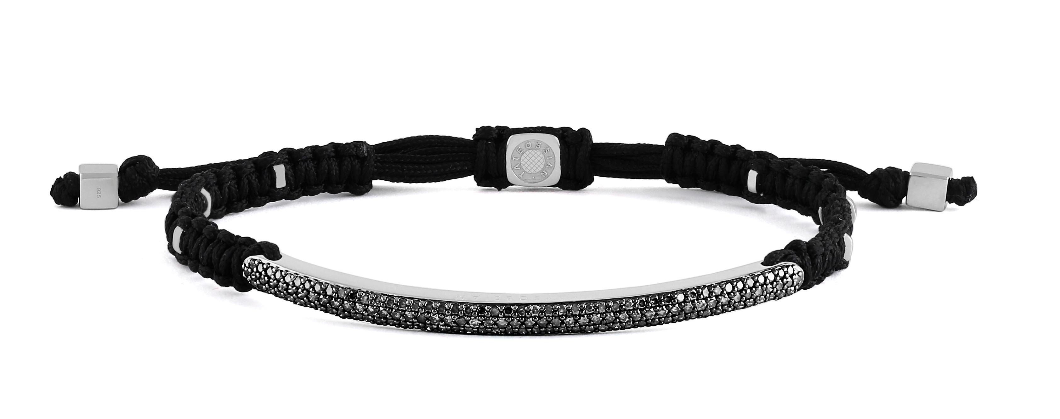 Single Cut Windsor Baton Macrame Bracelet In Black With Black Diamond -  M-L 17cm For Sale
