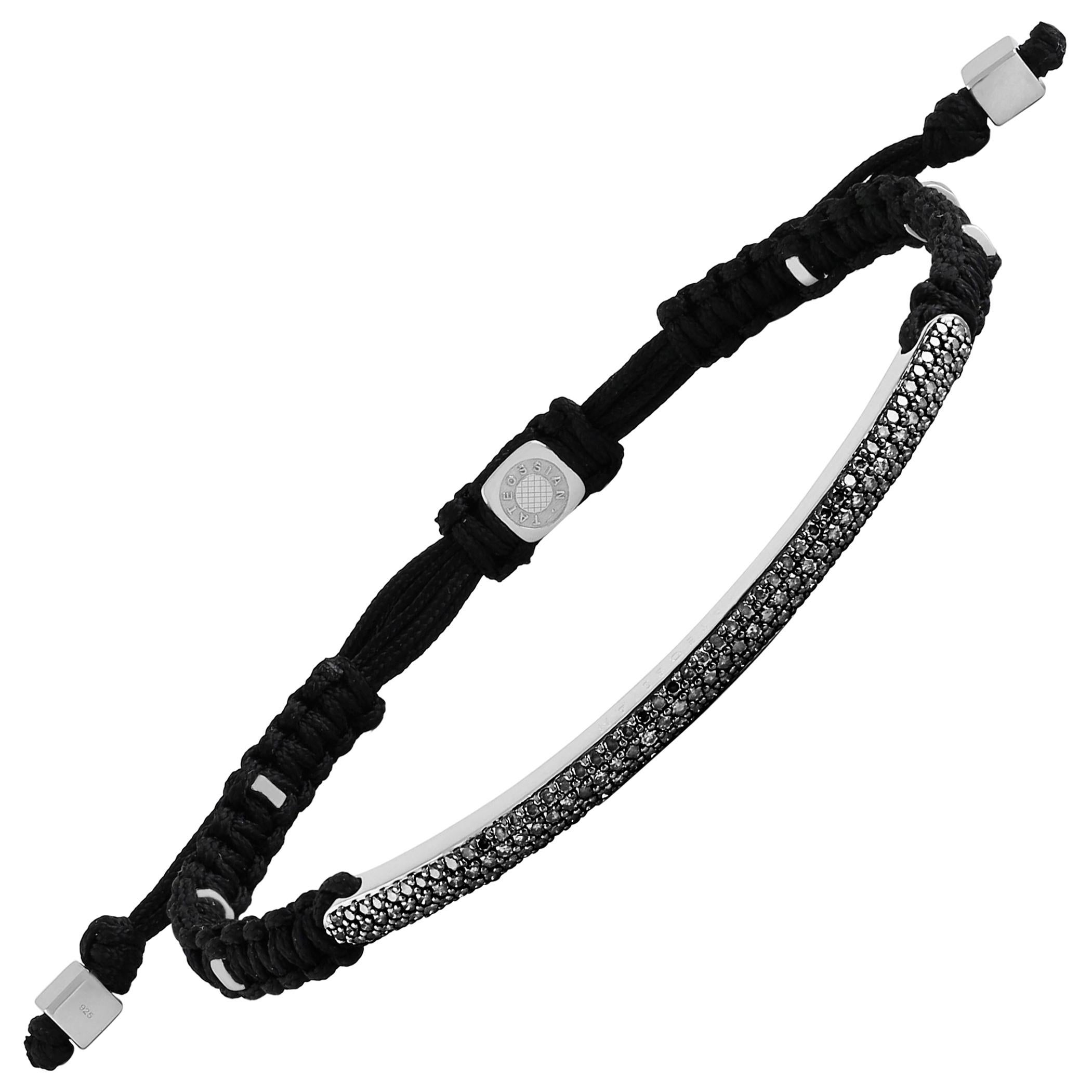 Bracelet Macramé Windsor Baton de couleur noire avec diamants noirs  M-L 17cm