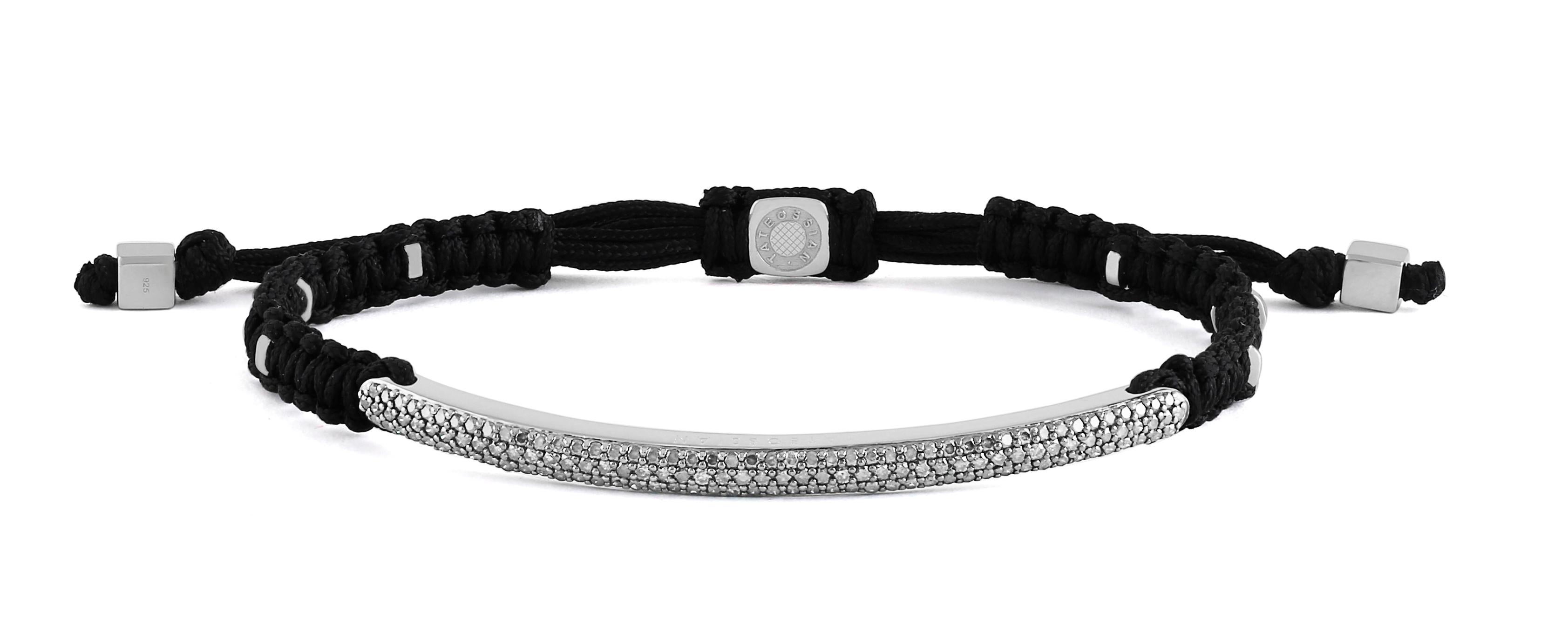 Single Cut Windsor Baton Macrame Bracelet In Black With White Diamond - XS-S (15-16cm)  For Sale