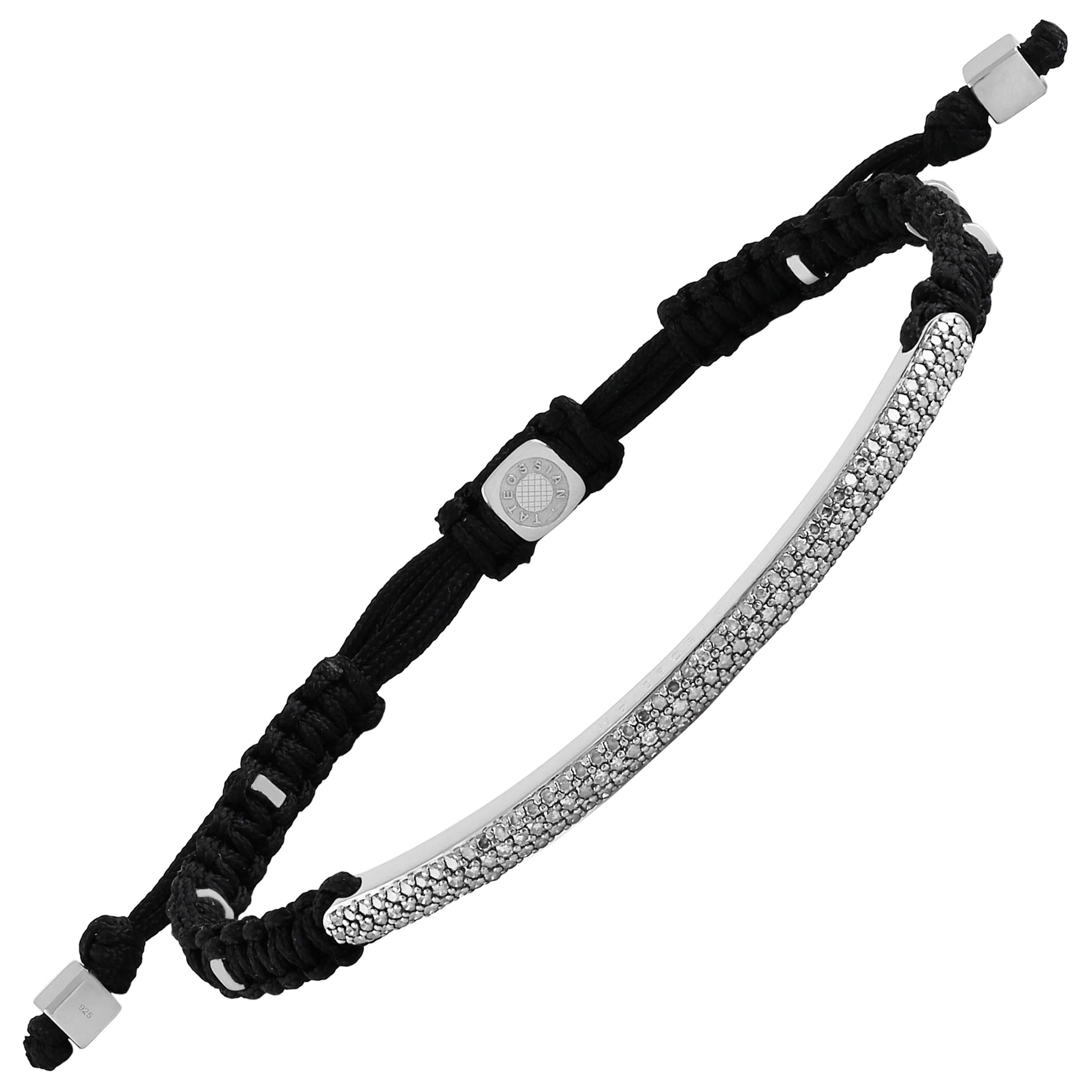 Windsor Baton Macrame Bracelet In Black With White Diamond - XS-S (15-16cm) 