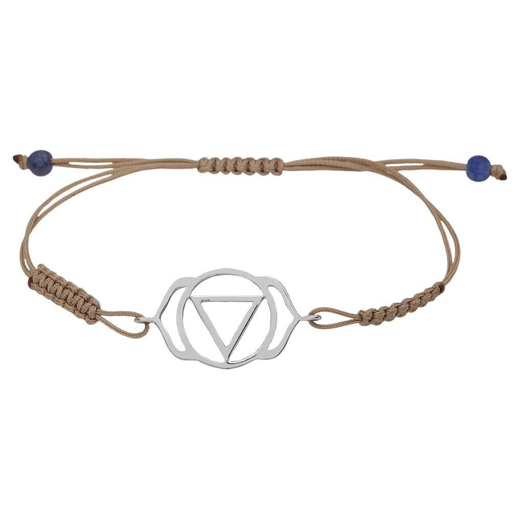 Macrame Yoga Bracelet Ajna Third Eye Chakra 14Kt White Gold Brown Cord Lapis For Sale