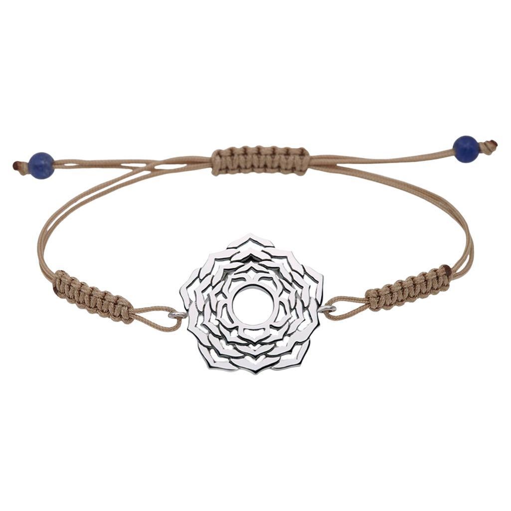 Macrame Yoga Bracelet with Sahasrara the Crown Chakra 14Kt White Gold Brown Cord