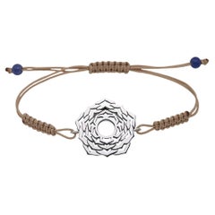 Macrame Yoga Bracelet with Sahasrara the Crown Chakra 14Kt White Gold Brown Cord