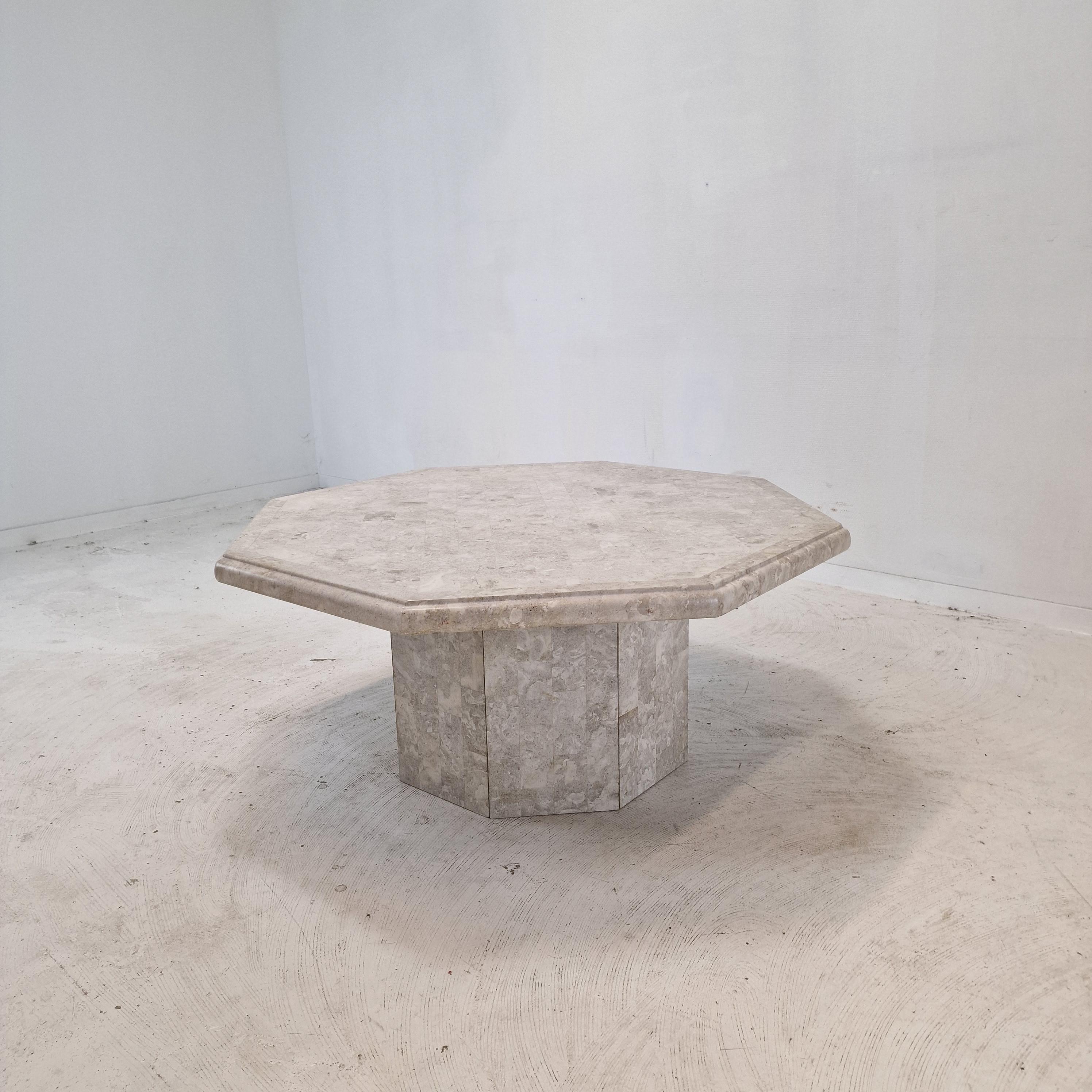 Mid-Century Modern Mactan Octagon Stone or Fossil Stone Coffee Table, 1980s For Sale