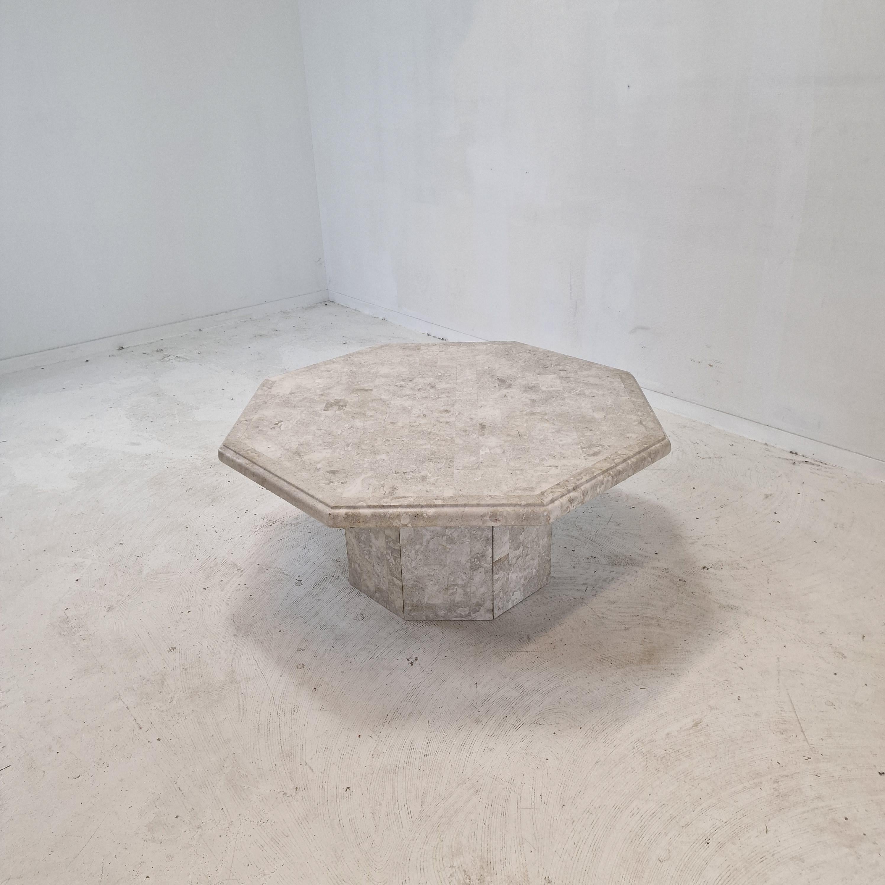 Belgian Mactan Octagon Stone or Fossil Stone Coffee Table, 1980s For Sale