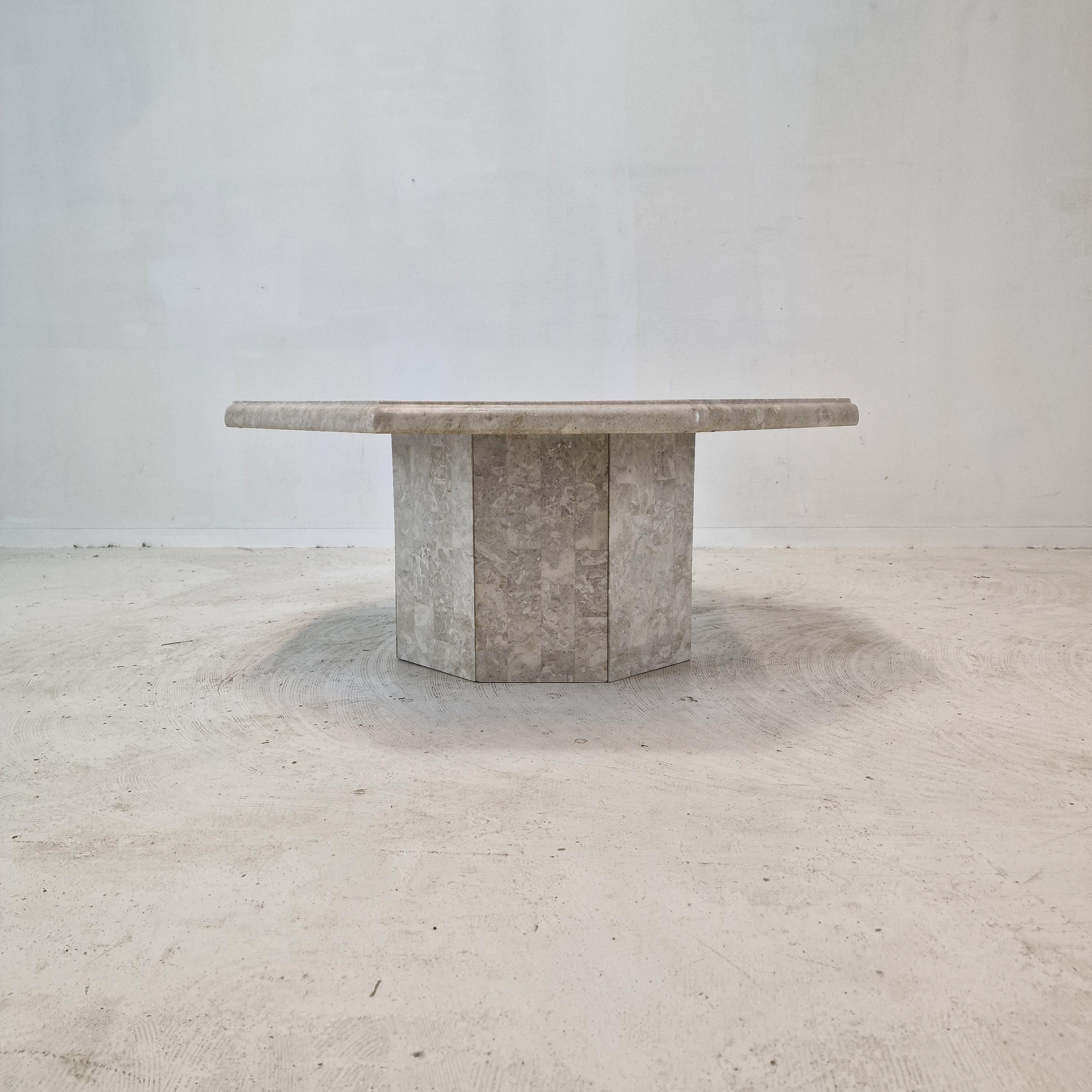 Late 20th Century Mactan Octagon Stone or Fossil Stone Coffee Table, 1980s For Sale