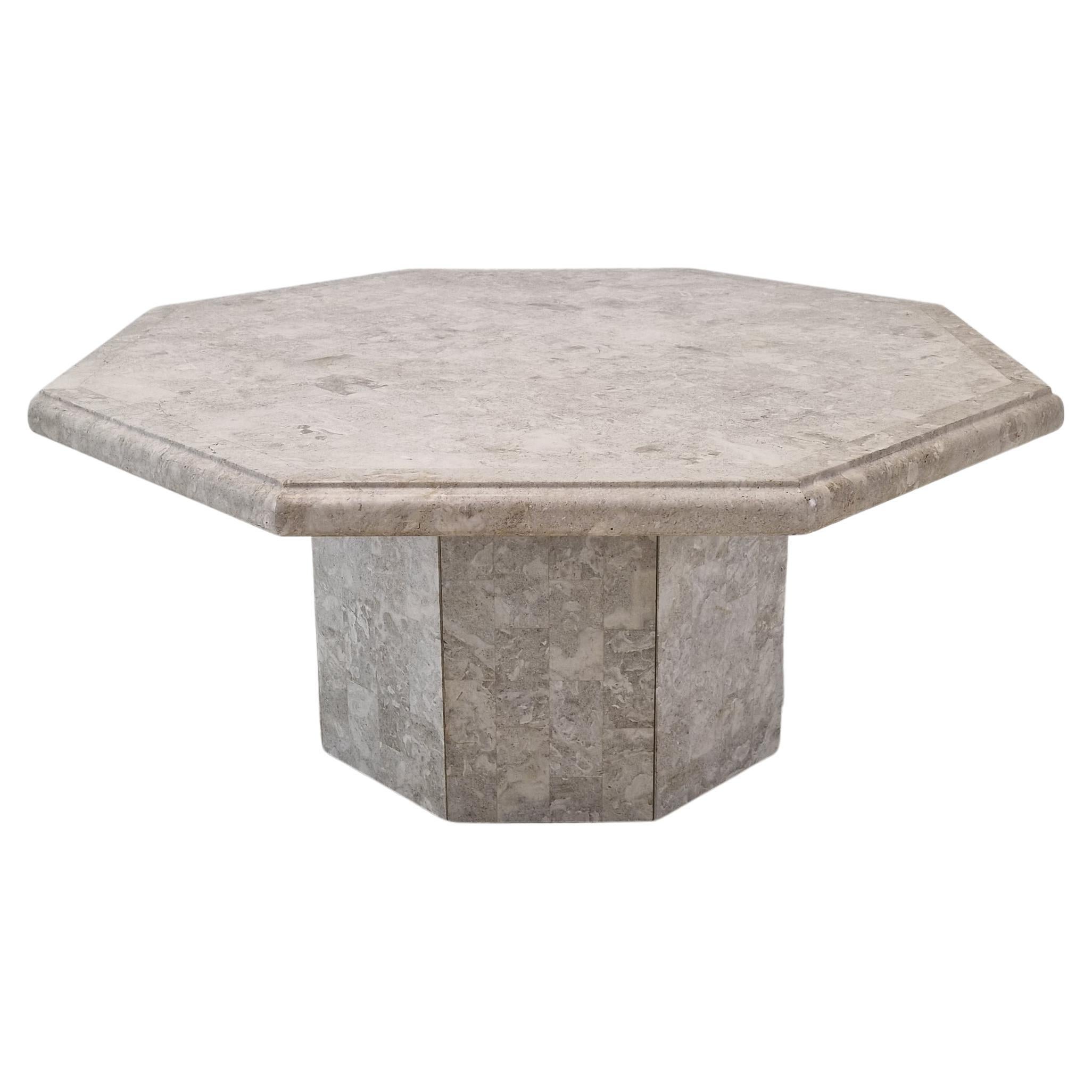 Mactan Octagon Stone or Fossil Stone Coffee Table, 1980s For Sale