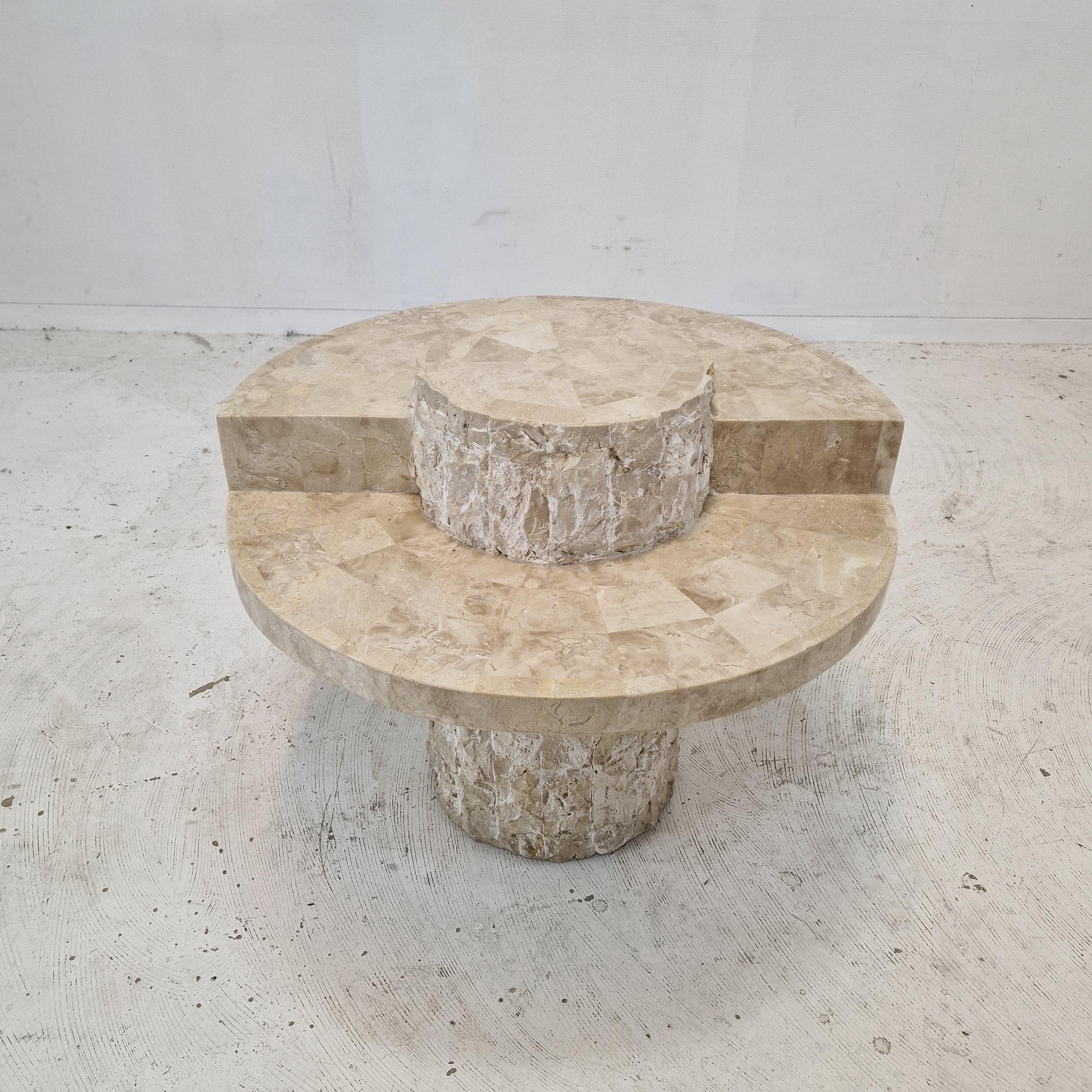 Mactan or Fossil Stone Coffee Table by Magnussen Ponte, 1980s In Good Condition For Sale In Oud Beijerland, NL