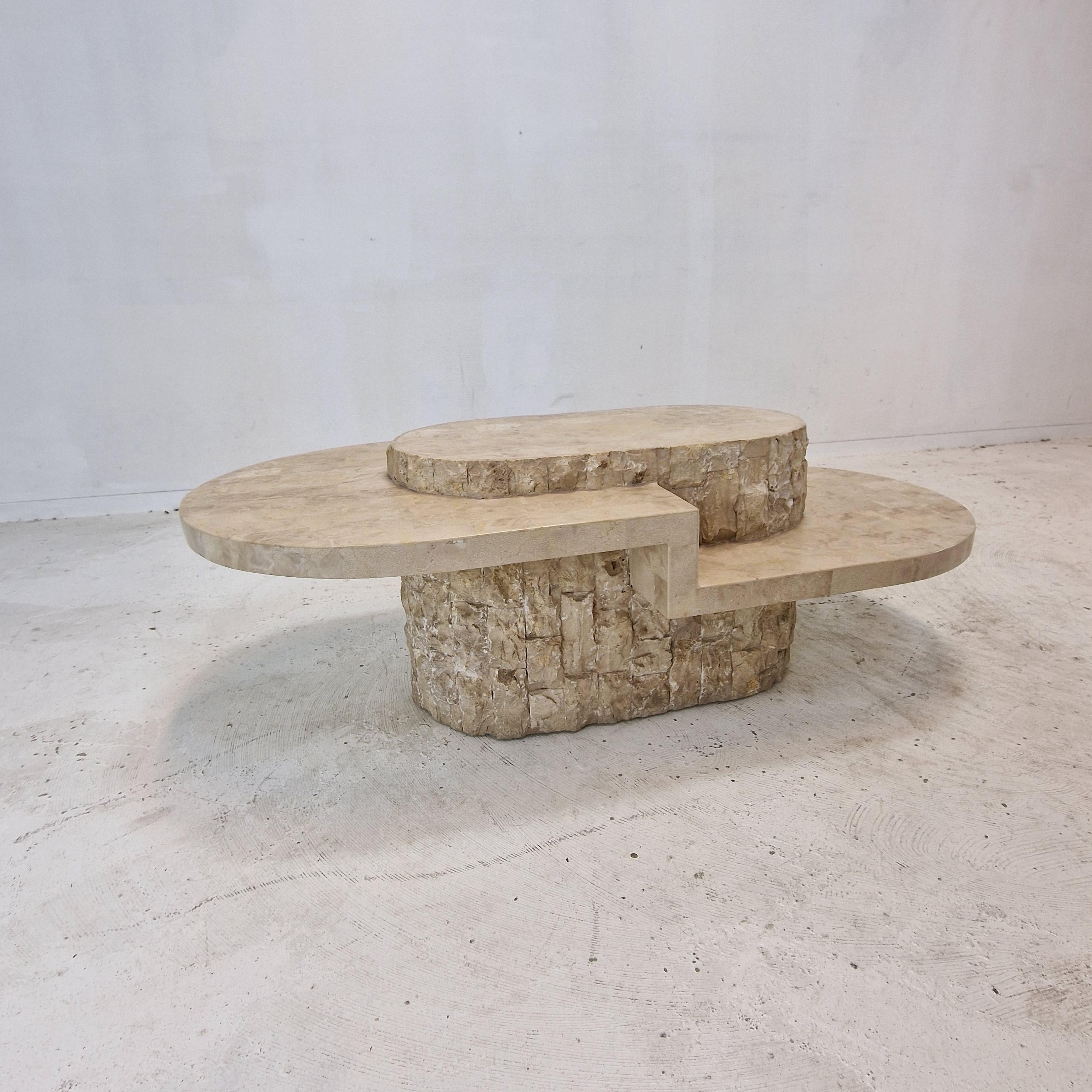 Hand-Crafted Mactan or Fossil Stone Coffee Table by Magnussen Ponte, 1980s