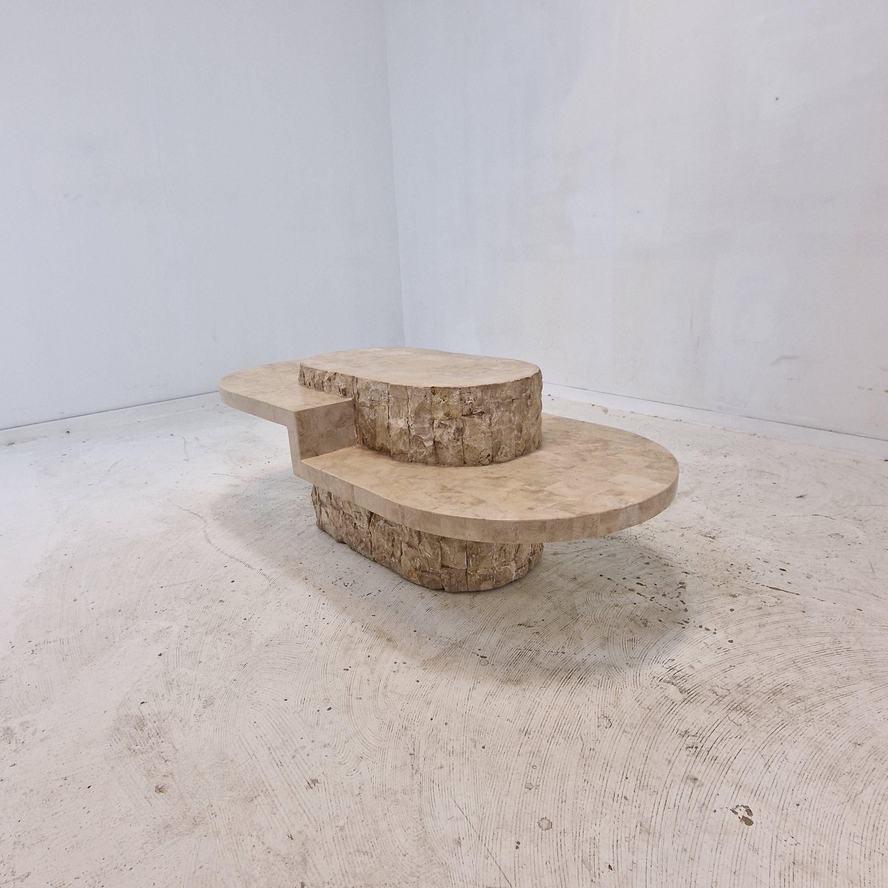 Mactan or Fossil Stone Coffee Table by Magnussen Ponte, 1980s In Good Condition In Oud Beijerland, NL