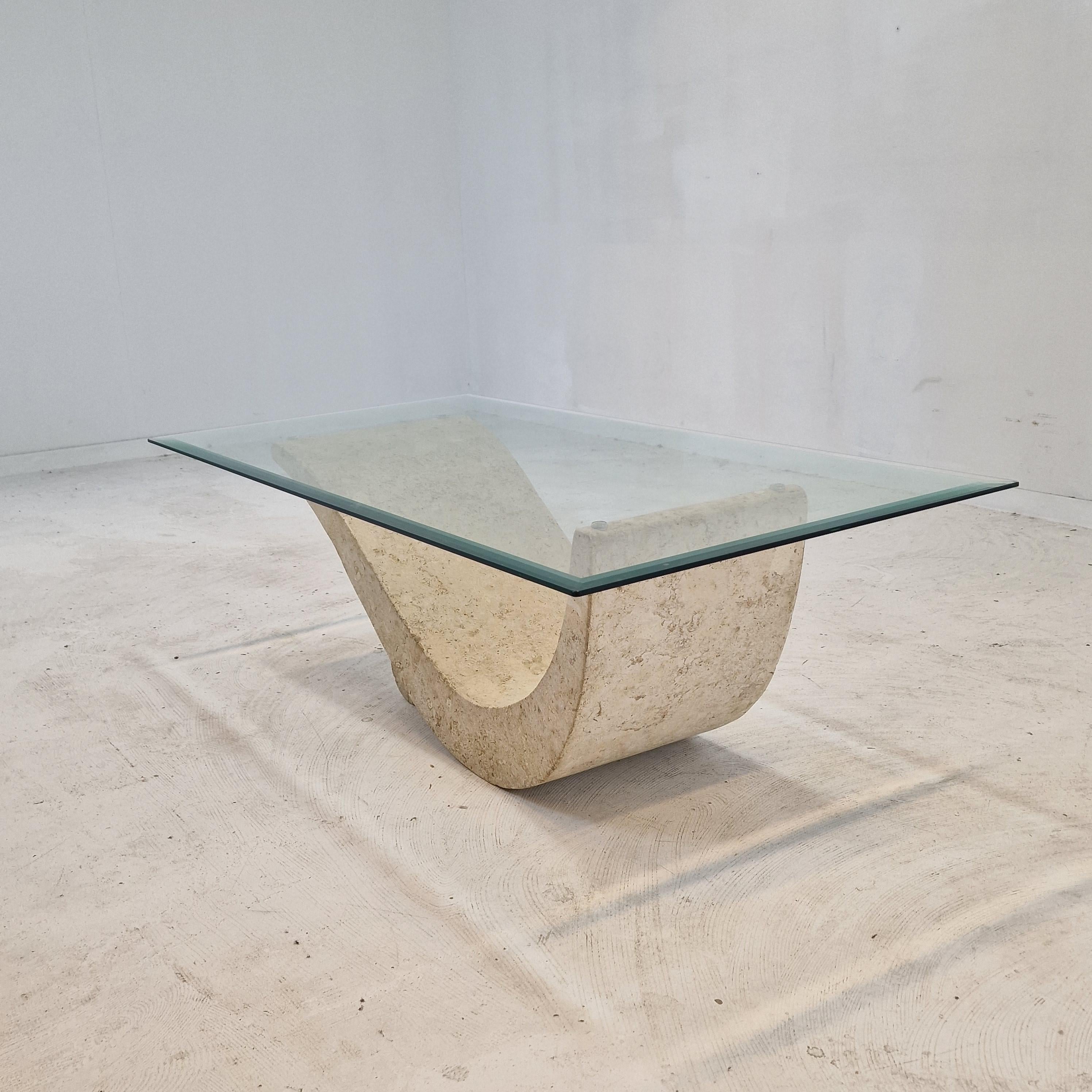 Glass Mactan Stone Coffee or Fossil Stone Table, 1990s