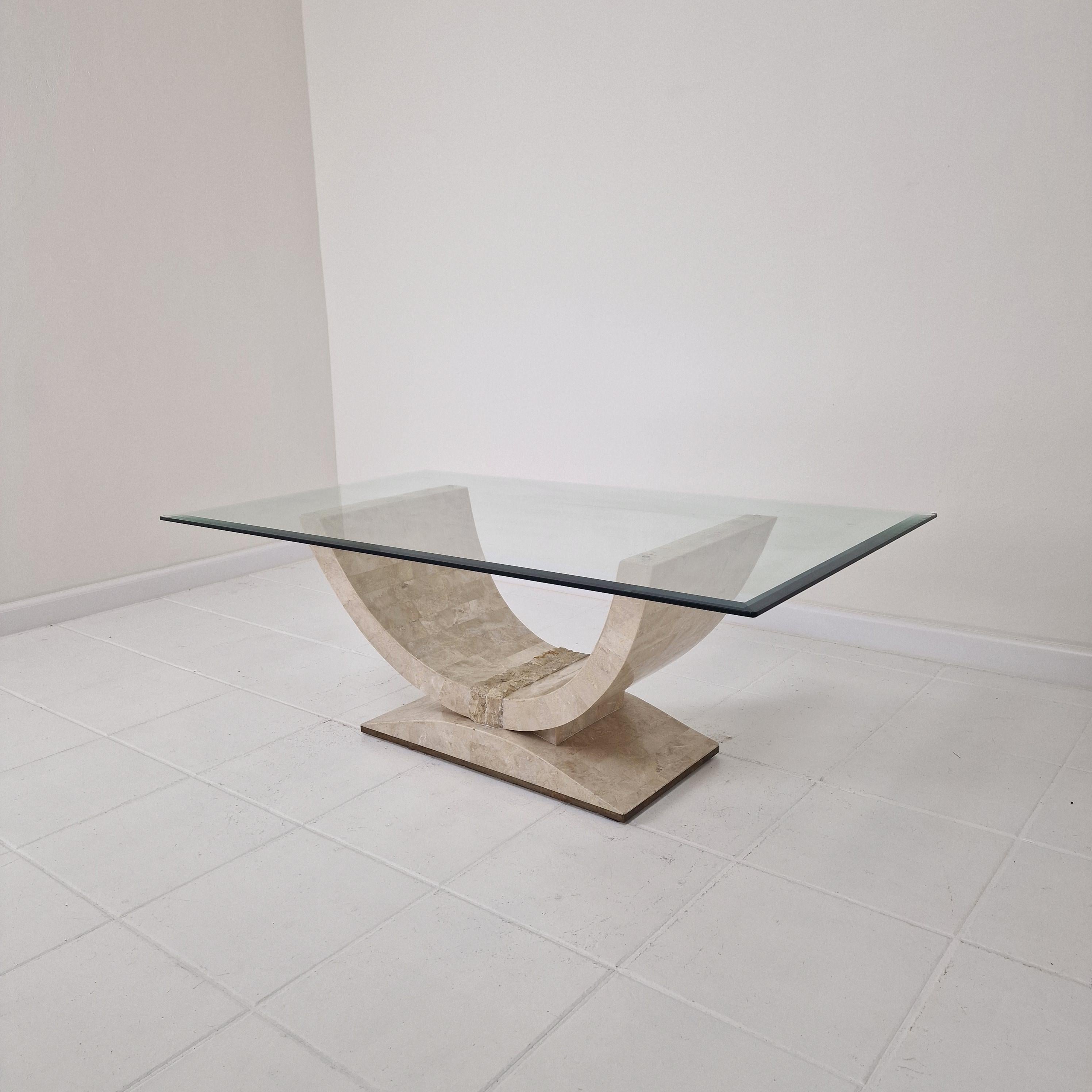 Post-Modern Mactan Stone Coffee or Fossil Stone Table, Italy 1990s