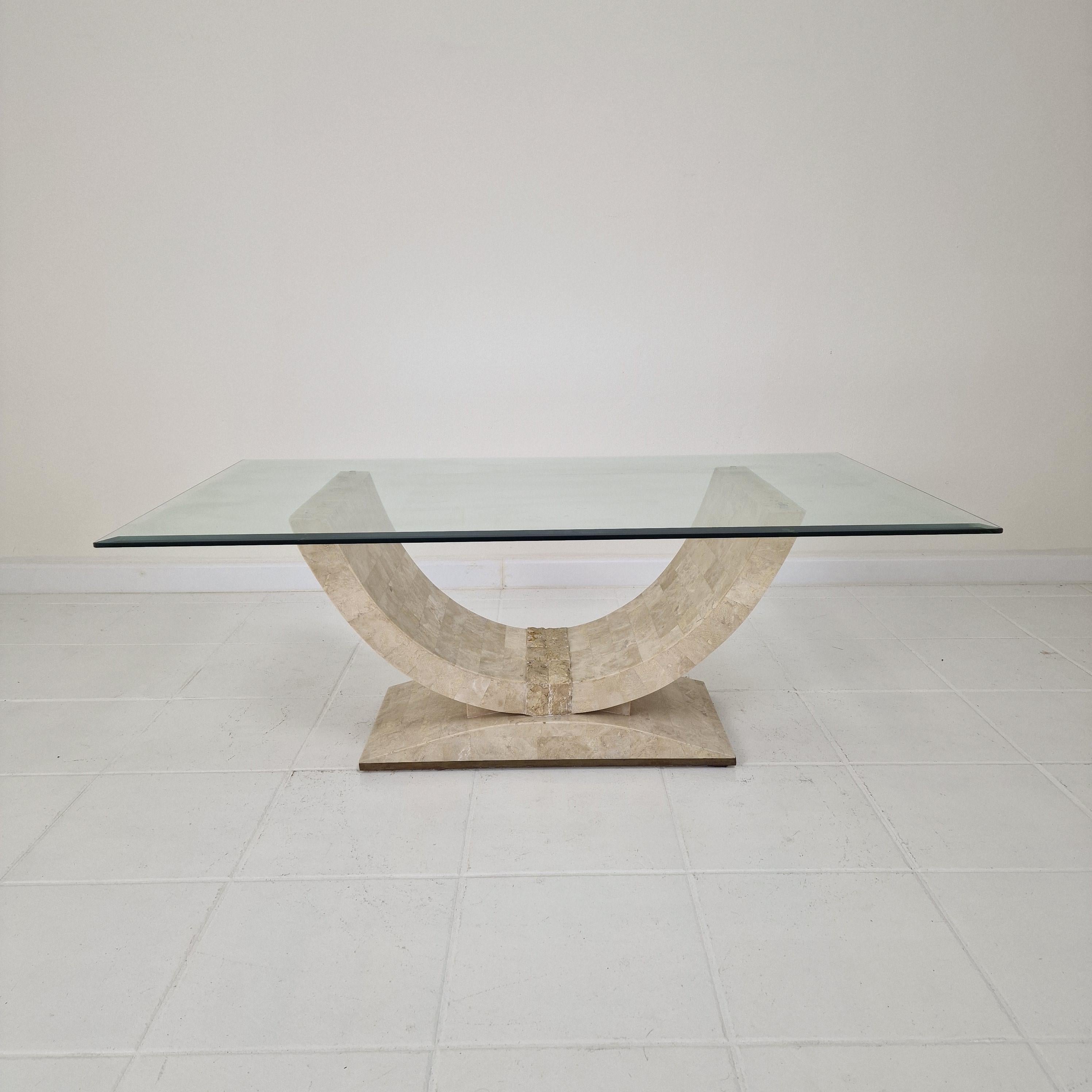 Hand-Crafted Mactan Stone Coffee or Fossil Stone Table, Italy 1990s