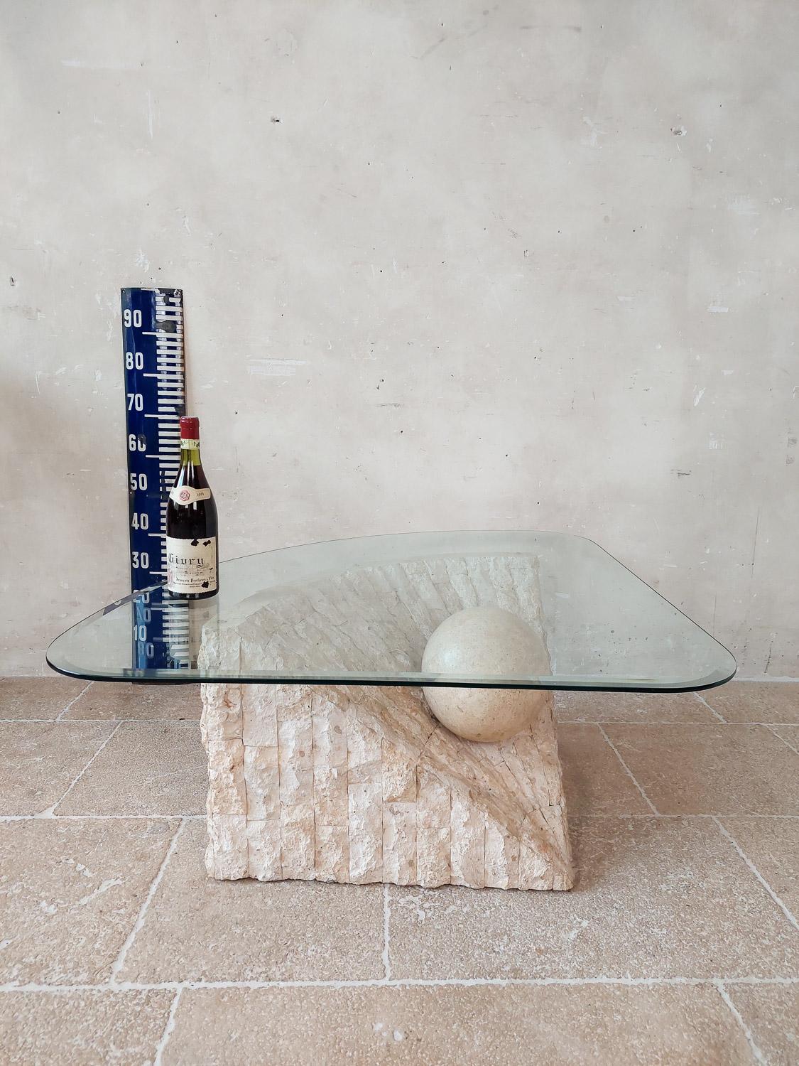 French Mactan Stone Coffee Table by Magnussen Ponte, 1980s