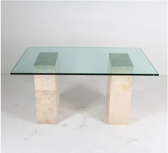 Mactan Stone Pedestal Base Table with Glass Top