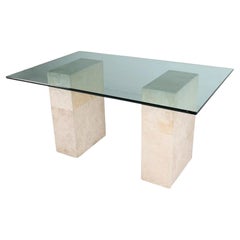 Mactan Stone Pedestal Base Table with Glass Top