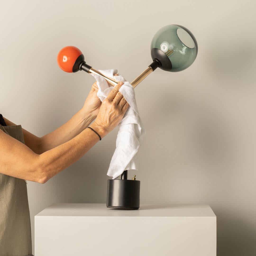 Contemporary Mácula Flame and Smoke Blown Glass Bronze Table Lamp by Isabel Moncada For Sale