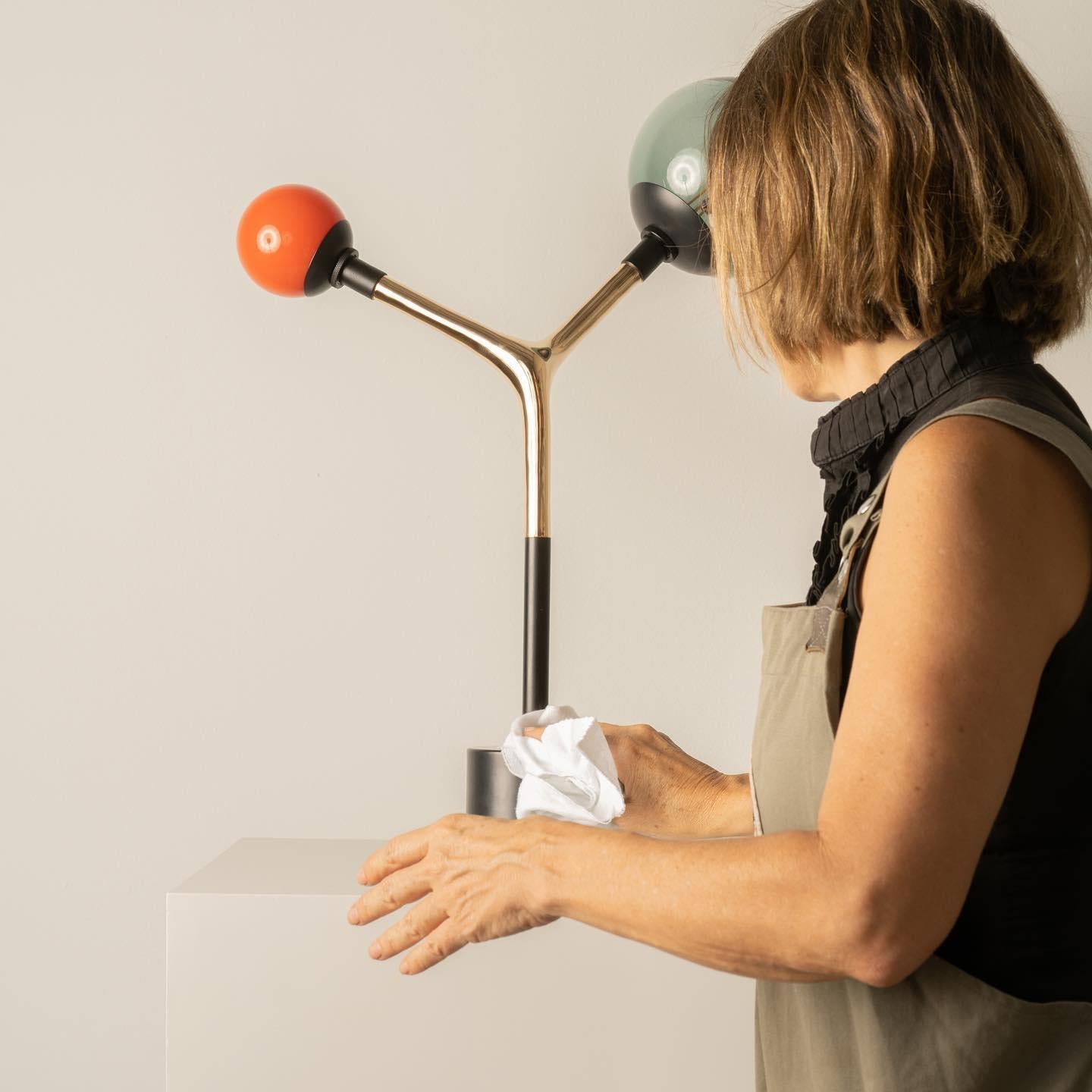 Brass Mácula Flame and Smoke Blown Glass Bronze Table Lamp by Isabel Moncada For Sale