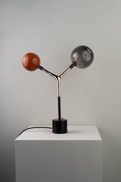 Organic Modern Table Lamp Lost-Wax Bronze Blown Glass Globes