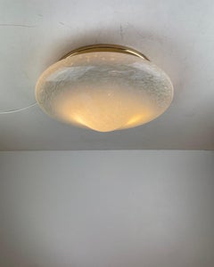 Murano Glass Flush-Mount Ceiling Lamp, Gold Metal Base, Italy, 1980s