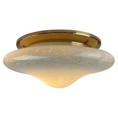 Murano Glass Flush-Mount Ceiling Lamp, Gold Metal Base, Italy, 1980s