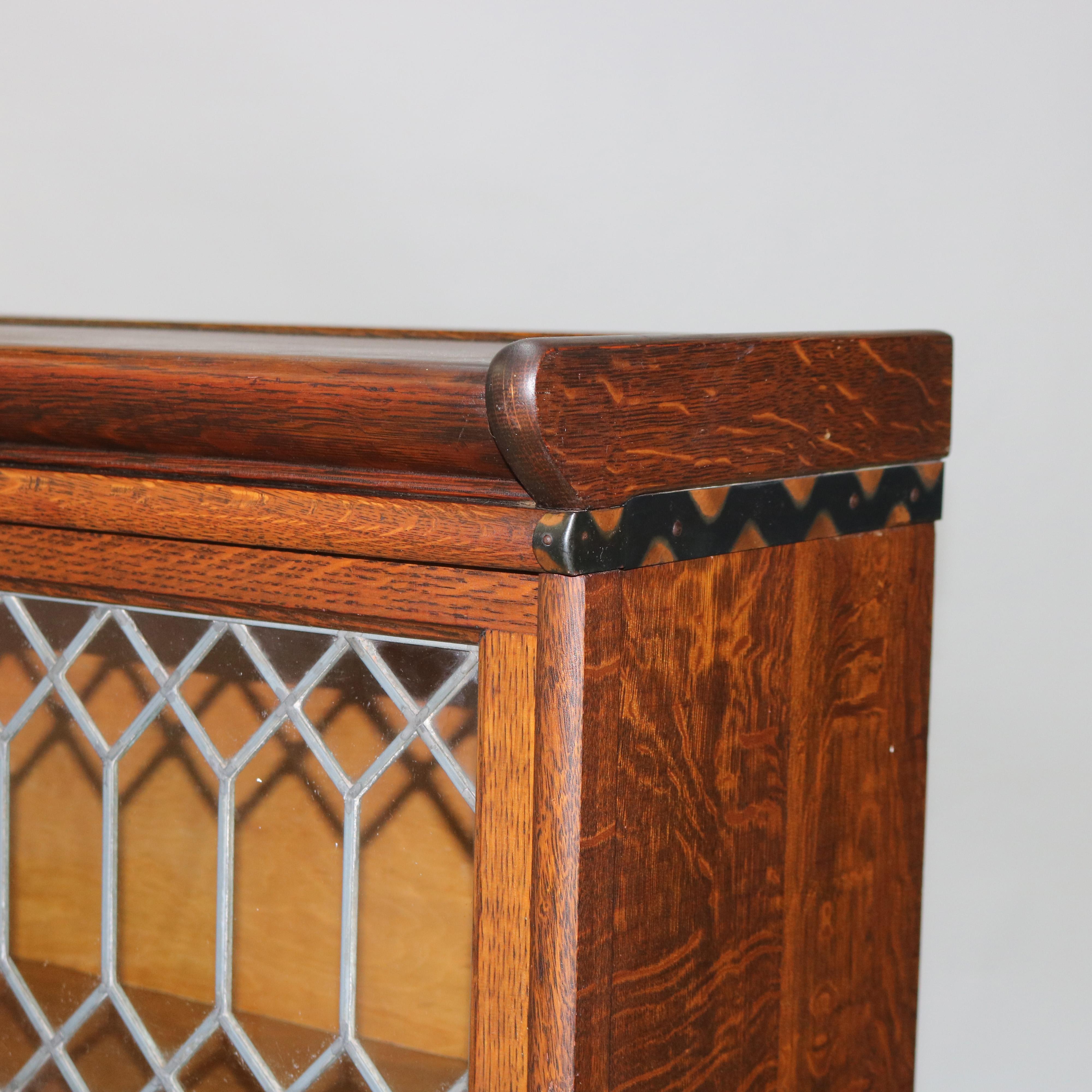 Arts and Crafts Macy's Arts & Crafts Mission Oak & Leaded Glass Stack Barrister Bookcase c1920 in vendita