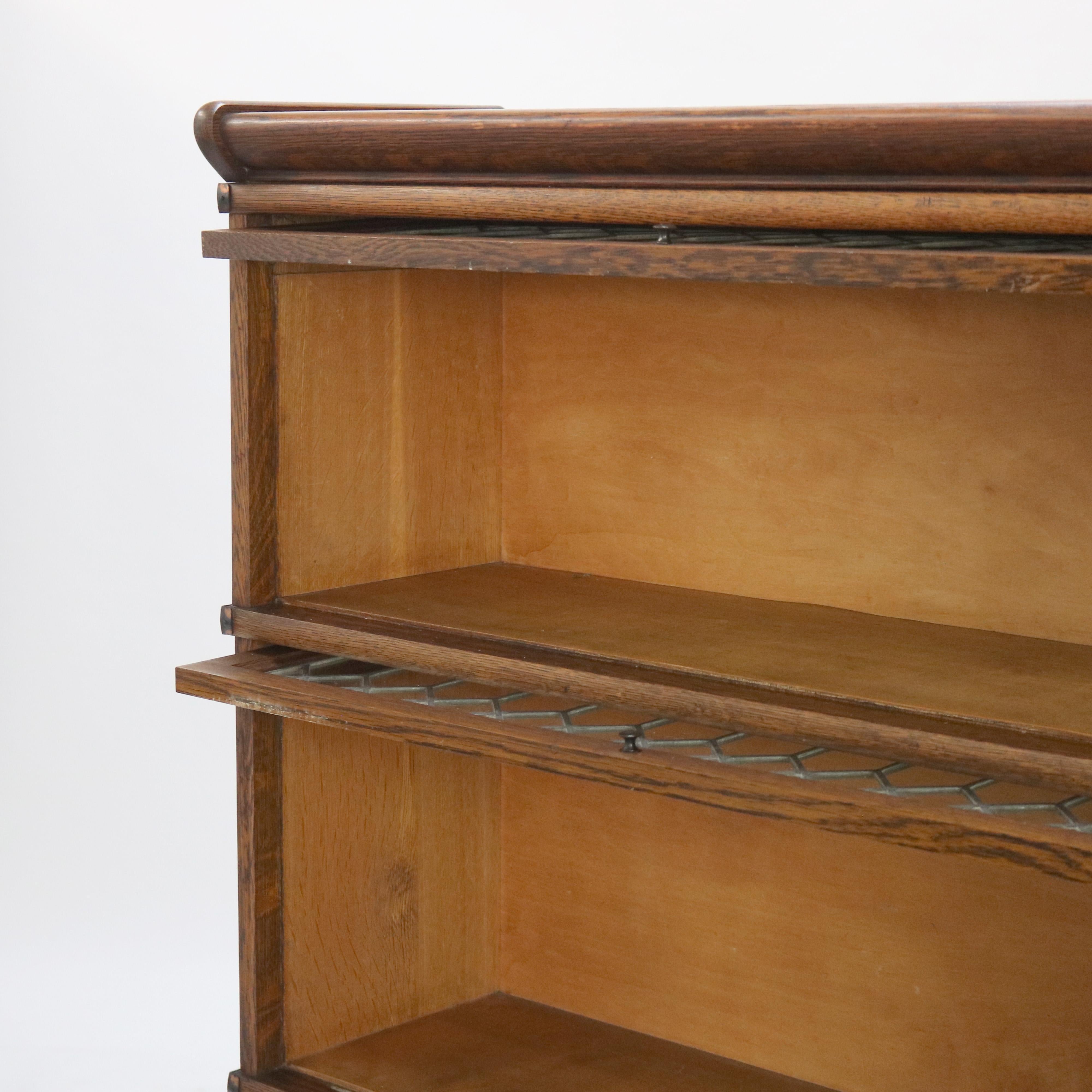 Vetro Macy's Arts & Crafts Mission Oak & Leaded Glass Stack Barrister Bookcase c1920 in vendita
